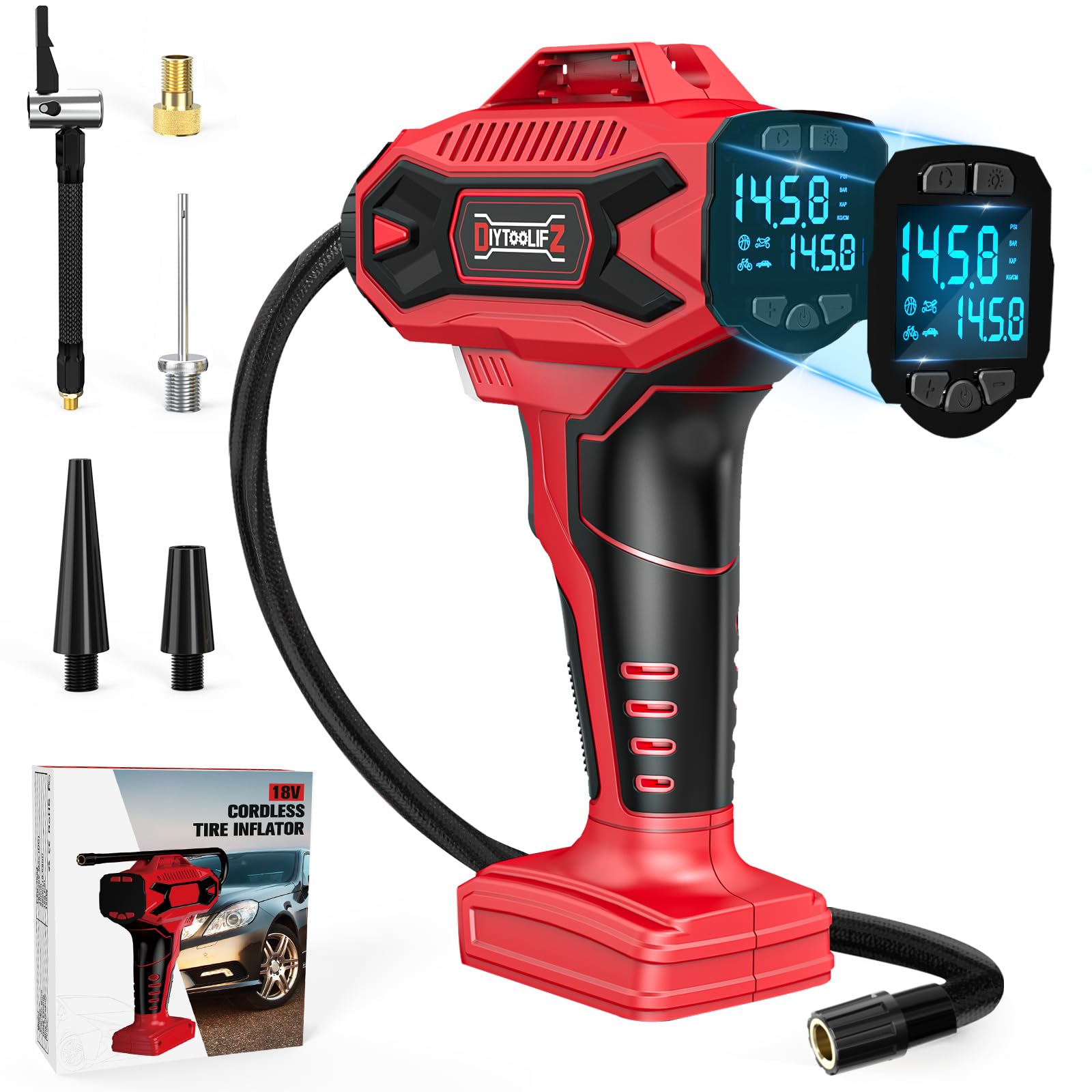 Cordless Tire Inflator Air Compressor For Milwaukee 18V Battery, Portable Handheld Air Pump With Digital Pressure Gauge For Cars