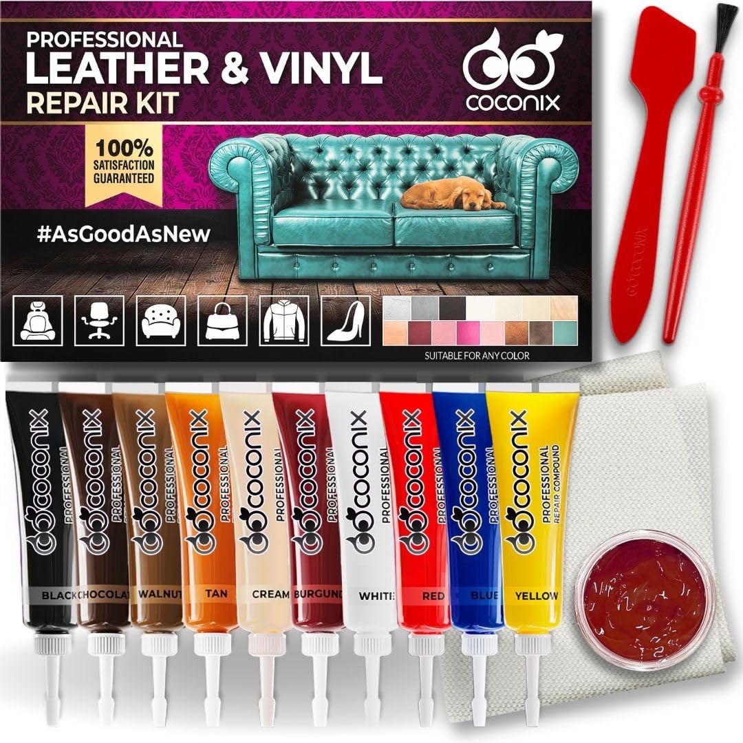 Coconix Leather & Vinyl Repair Kit | Fix Tears, Holes, Scratches, And Peeling On Leather And Vinyl Furniture, Car Seats, And Jac