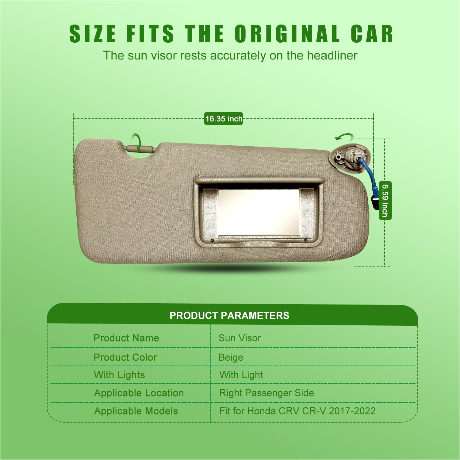 Right Passenger Side Sun Visor For Honda Crv 2017 2018 2019 2020 2021 2022 Replace 83280-Tly-H11Zb With Vanity Light/With Makeup