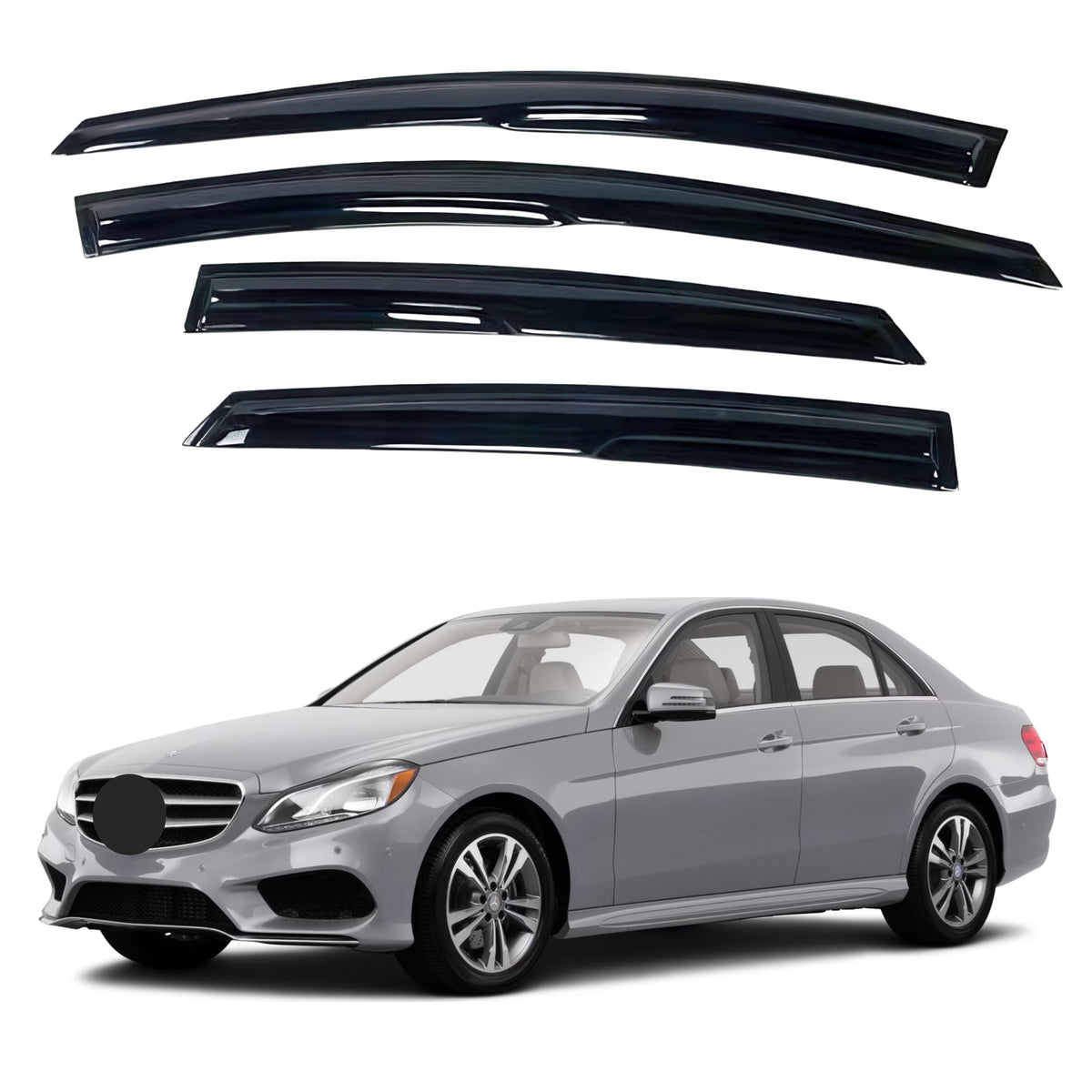 Ig Window Visor For Mercedes-Benz E-Class Sedan 2010-2016, Rain Guard Tape-On Sun Wind Side Vent Window Deflector Mugen Style, 2