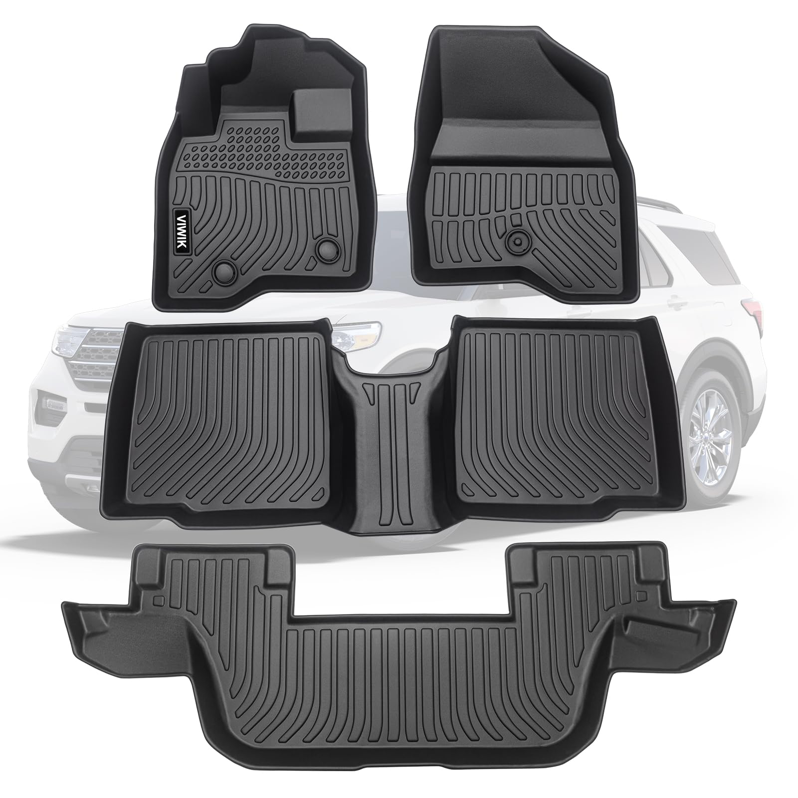 Viwik Floor Mats For Ford Explorer 7 Seat 2015 2016 2017 2018 2019, Without 2Nd Row Center Console, Car Mats All Weather Custom