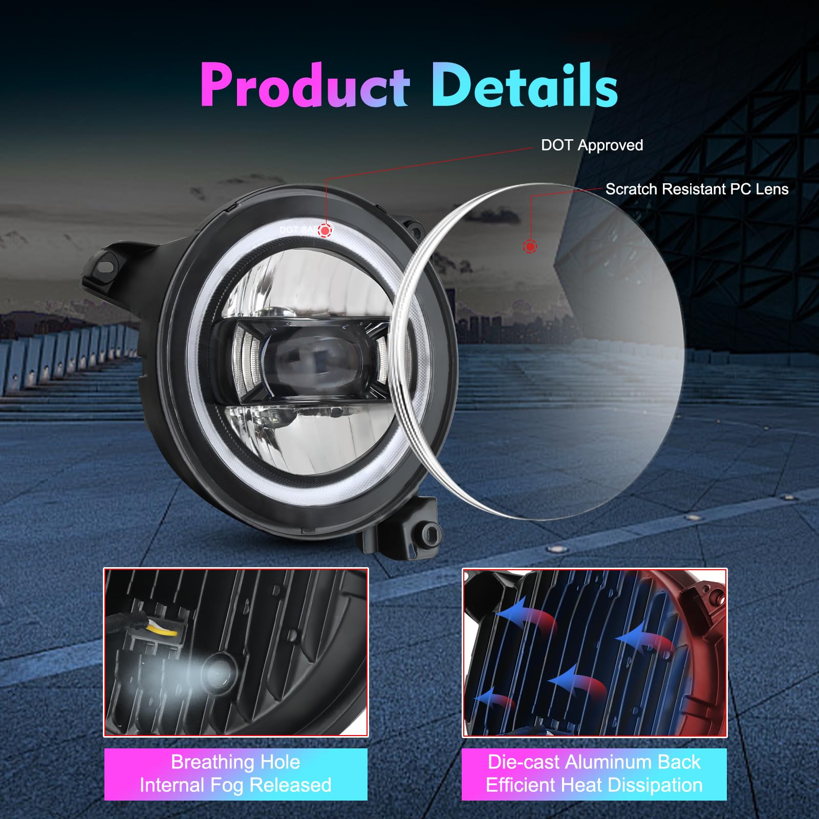 Beeyeo 9 Inch Led Headlights Rgb Halo Ring 9    Round Front Head Light, Remote Phone App Control Dot Approved For Wrangler Jl 20