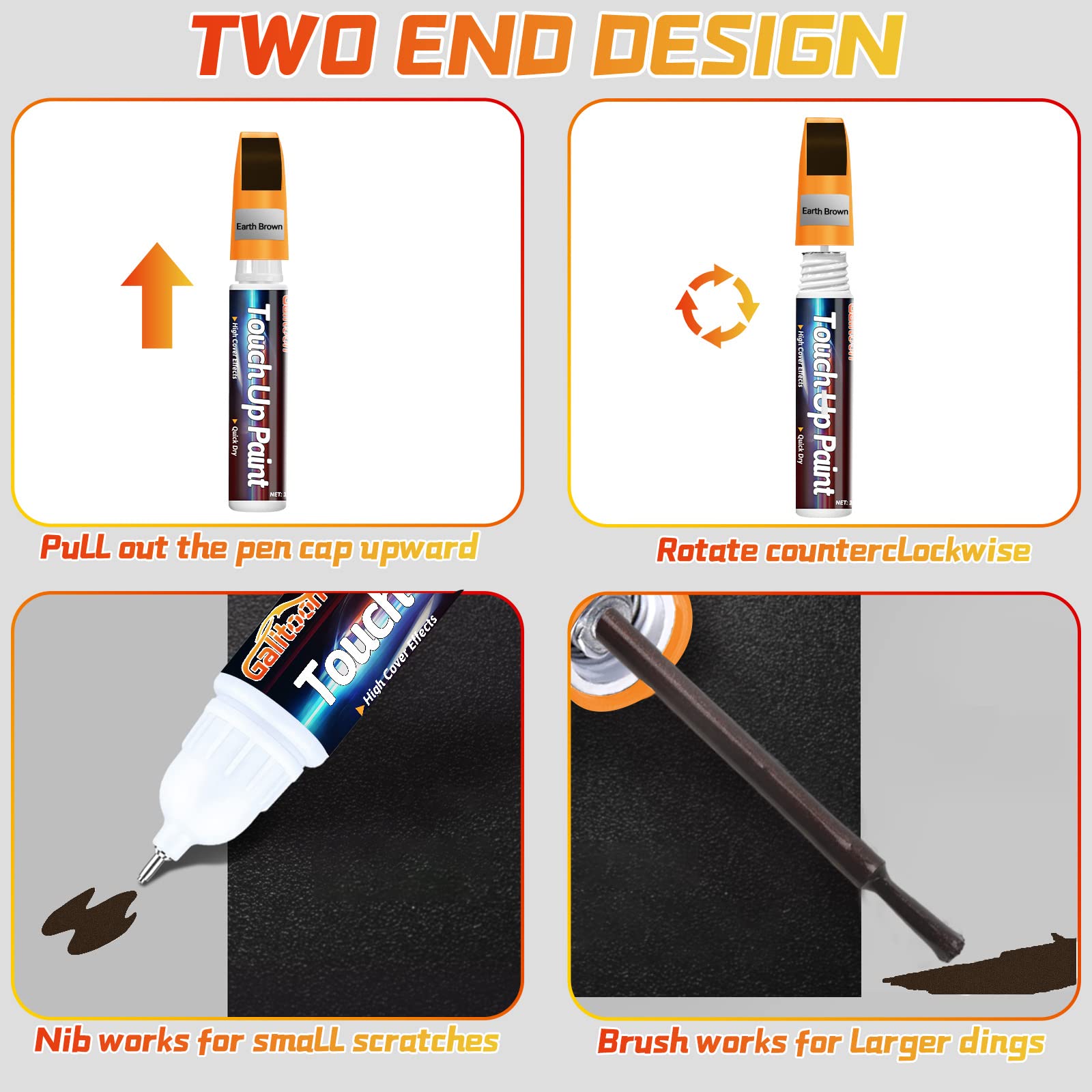 Brown Touch Up Paint Pen for Cars, Car Paint Scratch Repair, 2-In-1 Car Touch Up Paint Fill Paint Pen, Quick & Easy Solution to