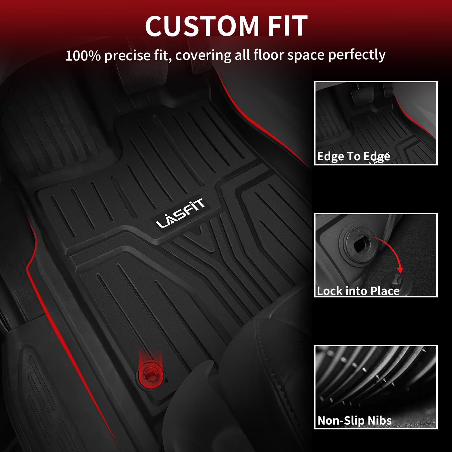 Lasfit Floor Mats For Honda Odyssey 2025 2024 2023 2022 2021 2020 2019 2018 Mini Passenger Van, All Weather Tpe Car Liners,1St &