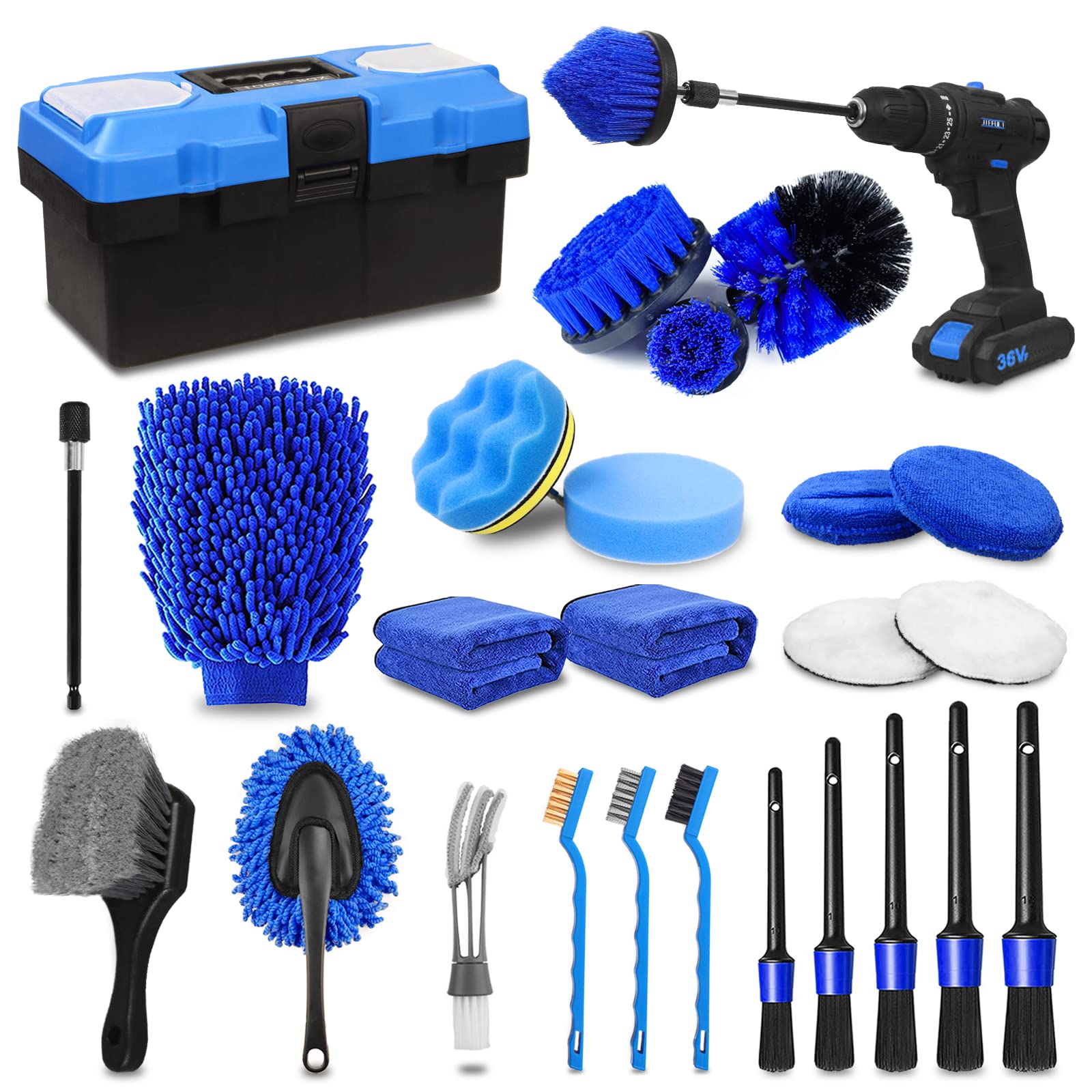 27Pcs Car Detailing Kit, Car Detailing Brush Set, Auto Detailing Drill Brush Set, Car Detailing Brushes, Car Wash Kit, Car Acces