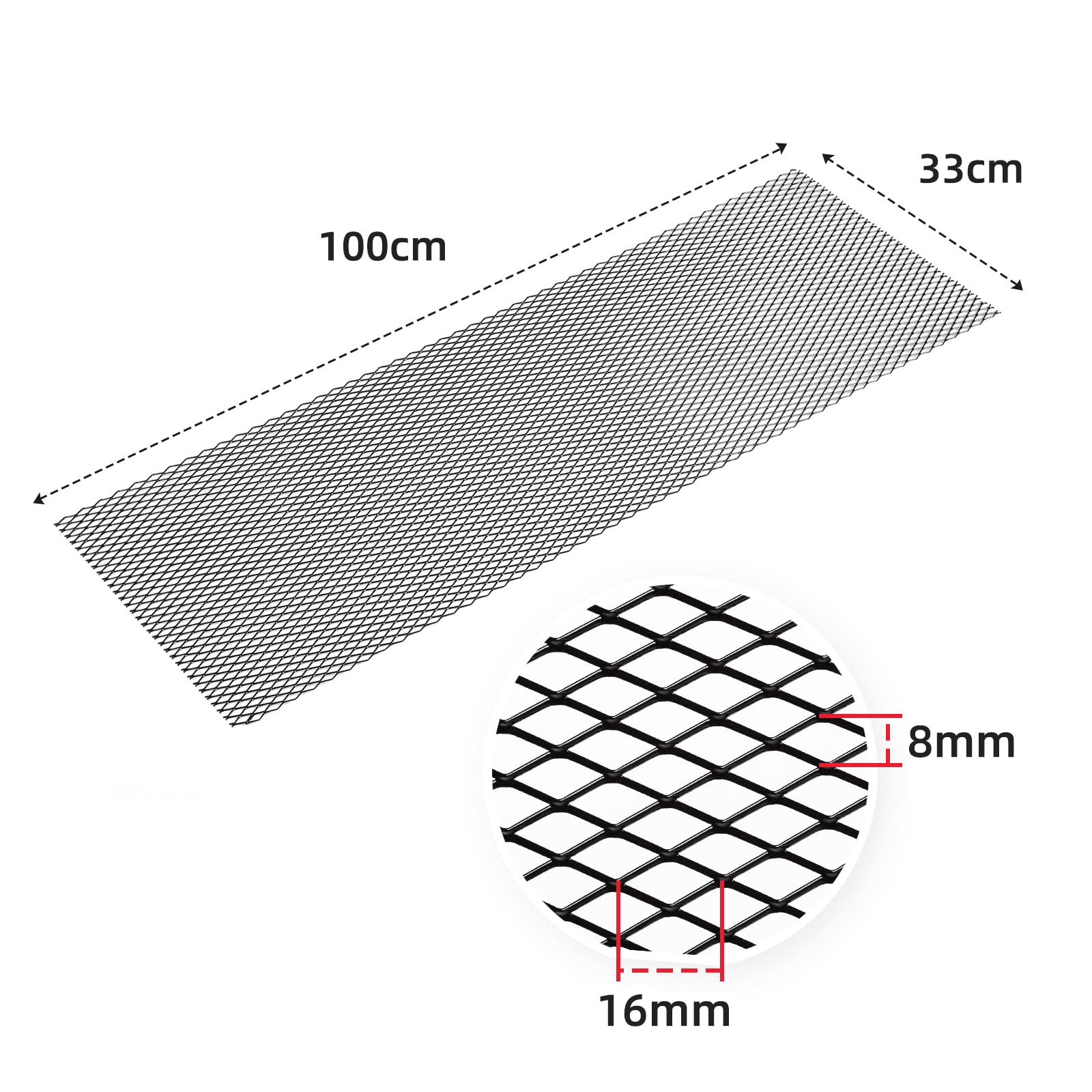 Aggauto Universal 40''X13'' Car Grill Mesh - 100X33Cm Aluminum Alloy Automotive Grille Insert Bumper 8X16Mm Rhombic Hole, One Of