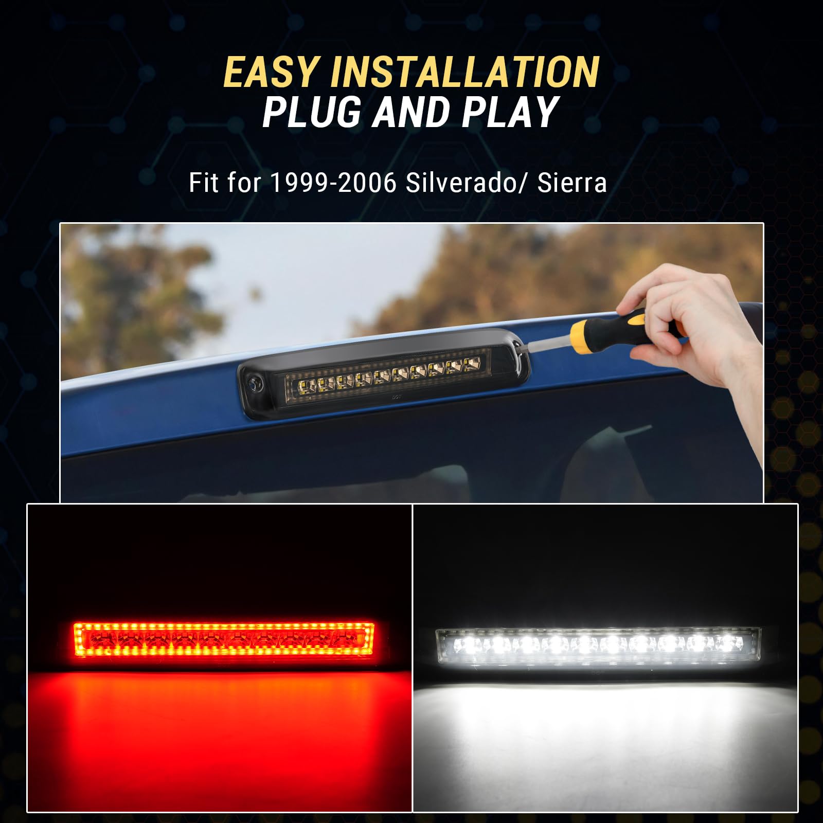 Bordan Third Brake Light Led Fit For 1999-2007 Chevy Silverado Gmc Sierra 1500 2500 3500 Hd Classic, Red Cargo Lamp Rear 3Rd Bra