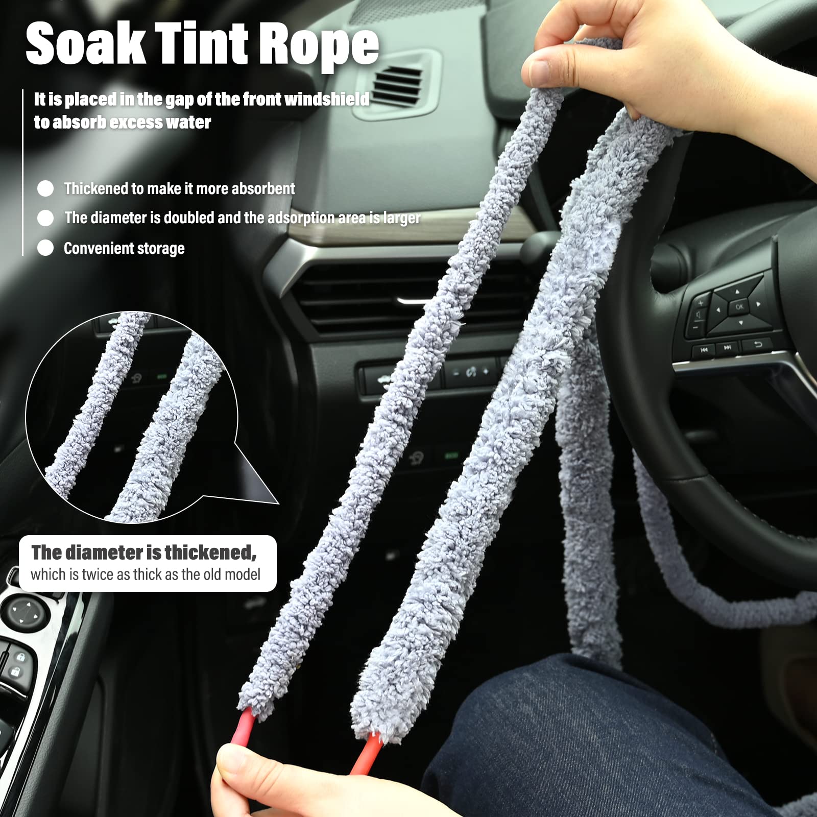 Newishtool 10 Ft Thicken Soak Rope For Window Tinting, Cars Glass Tint Film Installing Water Drying Absorbent Soak Shield Rope A