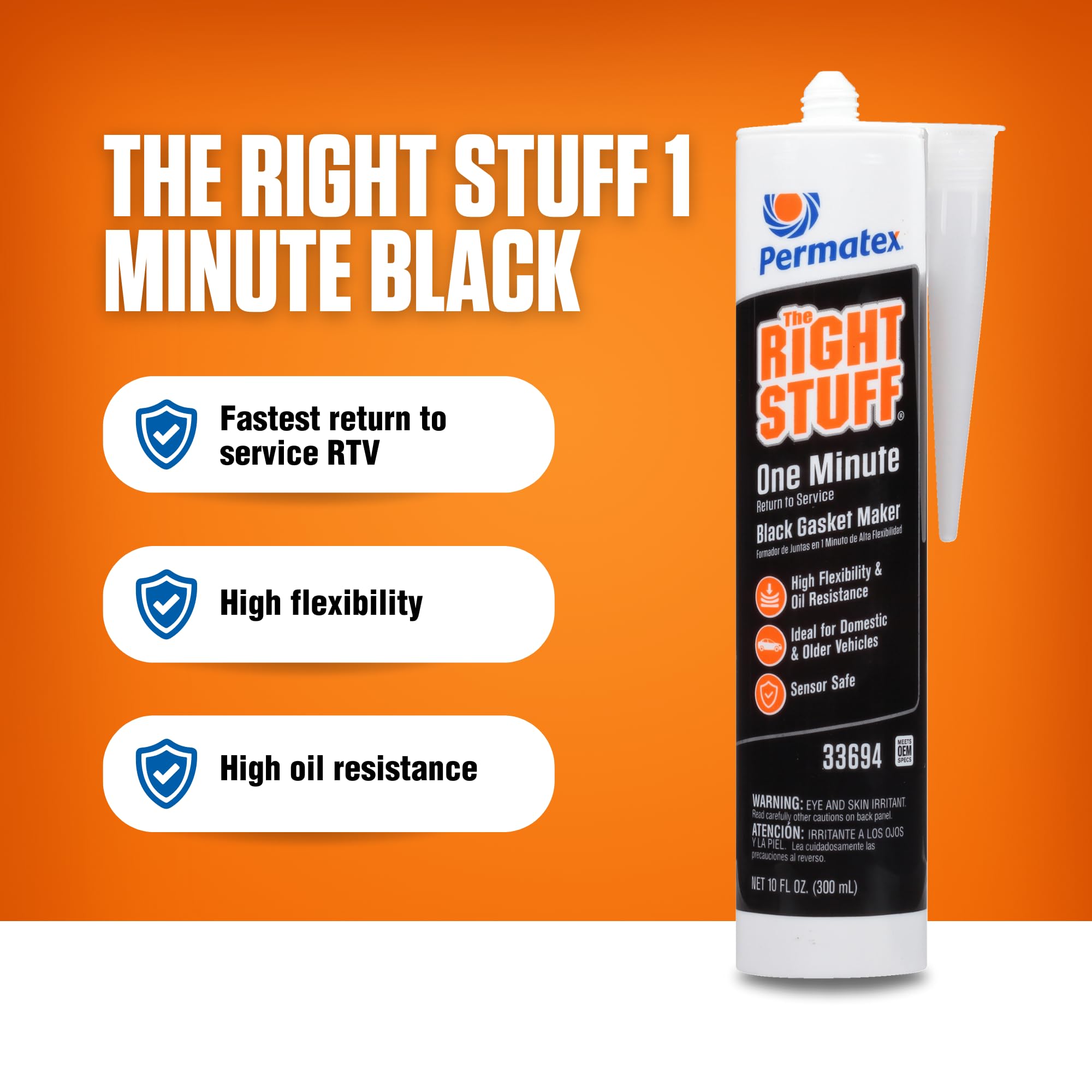 Permatex 33694 The Right Stuff 1 Minute Gasket Maker, Fastest Return To Service, Quick Setting, High Flexibility,10.1 Oz