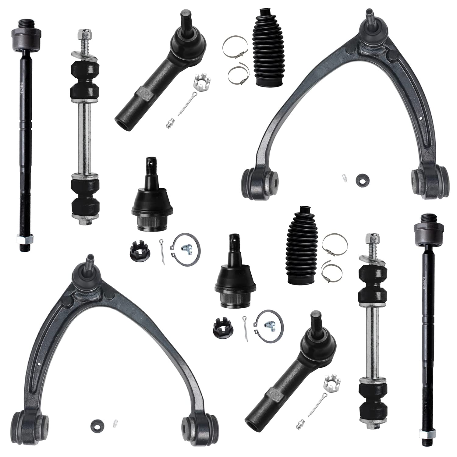 Detroit Axle - 12Pc Front End Kit For Gmc Chevy Silverado Sierra Suburban Yukon Xl 1500 Tahoe Escalade Esv Ext 2 Upper Control Arms 2 Sway Bars 4 Tie Rods 2 Lower Ball Joints 2 Boots