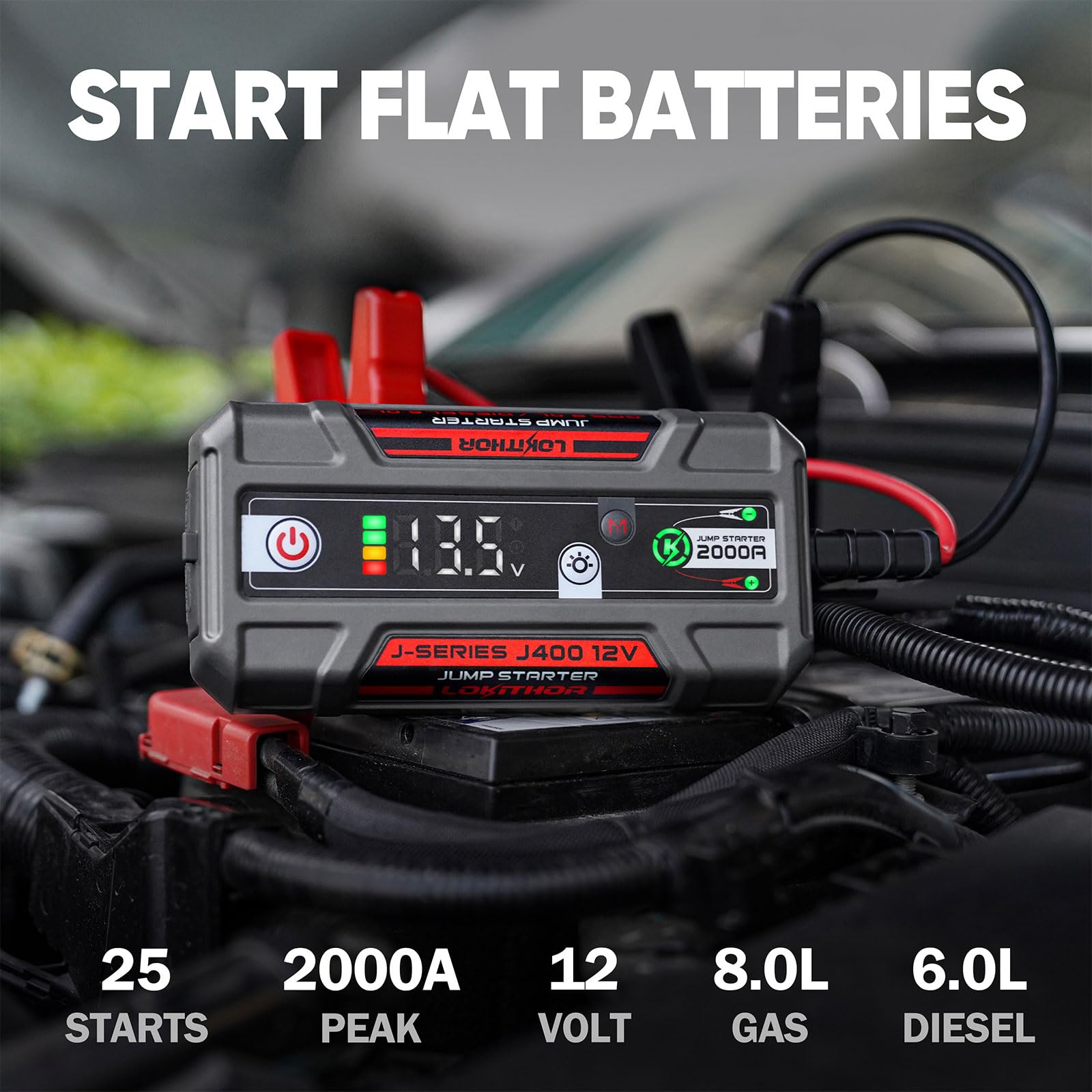 LOKITHOR J400 Jump Starter with ConnectMax Tech, 2000A 12V Battery Jumper Starter Portable, Lithium Jump Box and Jump Pack for U