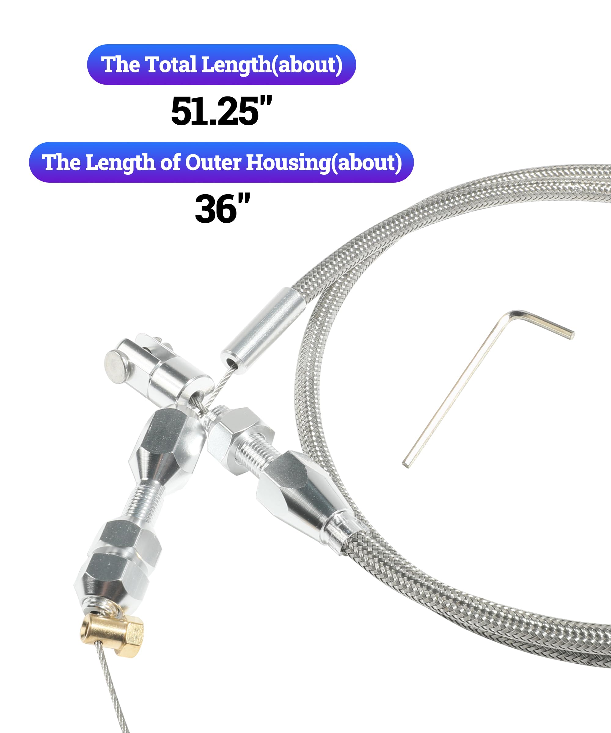 Zlirfy 36' Throttle Cable Kit,Car Braided Throttle Cable,Ls Swap Steel Braided Throttle Cable Repair Kit,Car Accessories Universal Throttle Cable Compatible With 97-07 Ls1 Engine 4.8L 5.3L 5.7L 6.0L