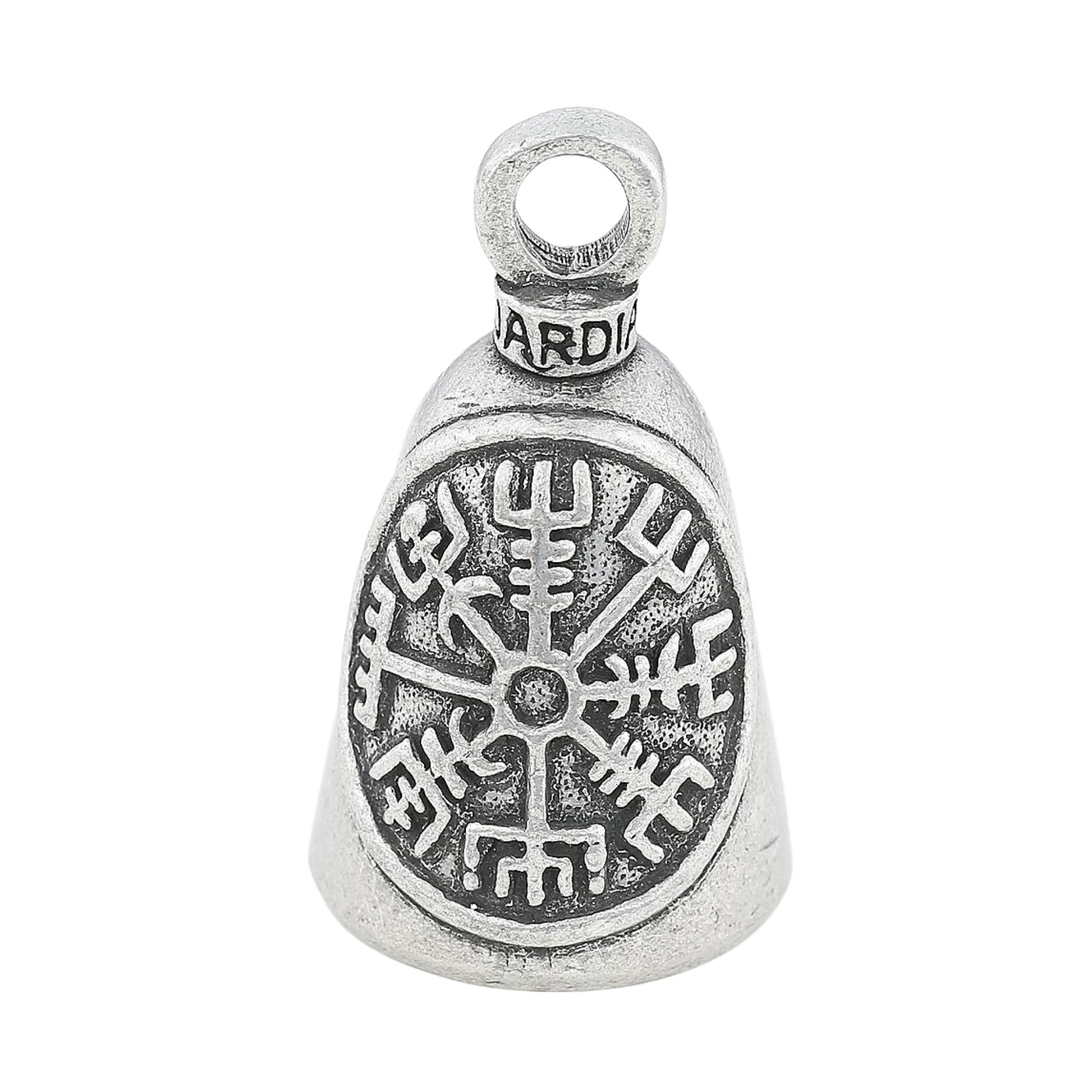 Guardian Bell Vegvisir Symbol Good Luck Bell w/Keyring & Black Velvet Gift Bag | Motorcycle Bell | Lead-Free Pewter | Good Luck 