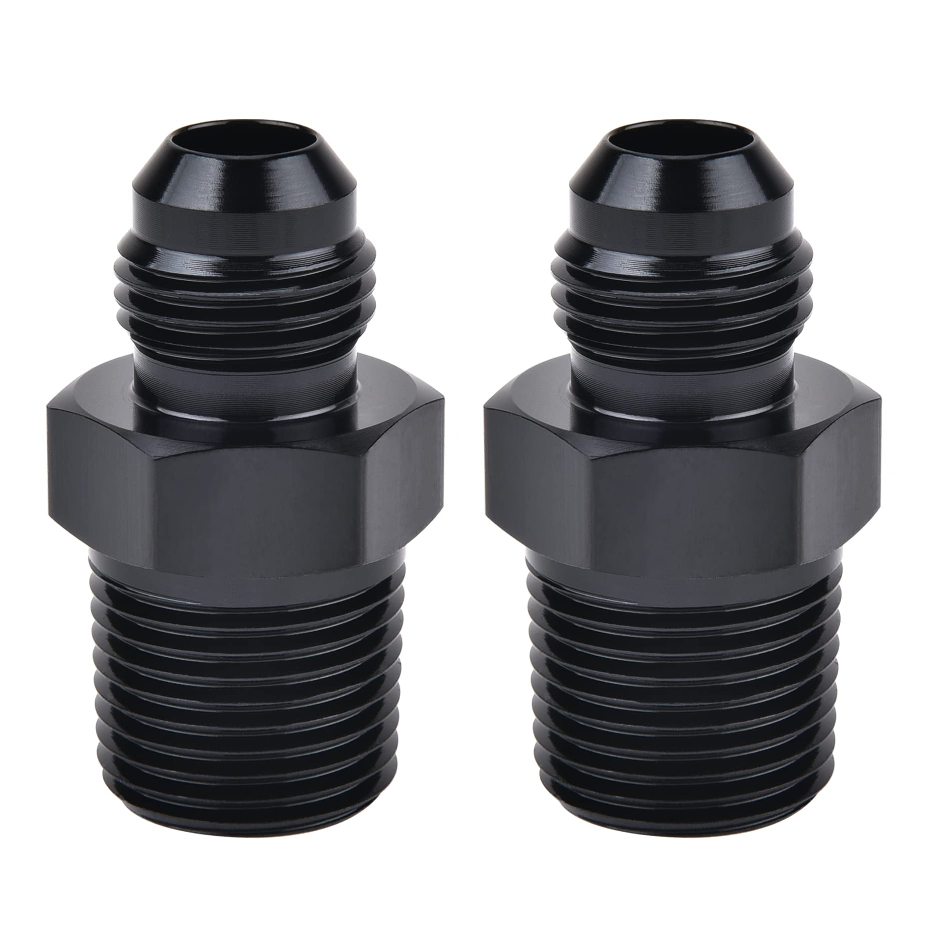 Evil Energy 8An Male Flare To 1/2'' Npt Pipe Fitting Adapter Aluminum Straight Black 2Pcs