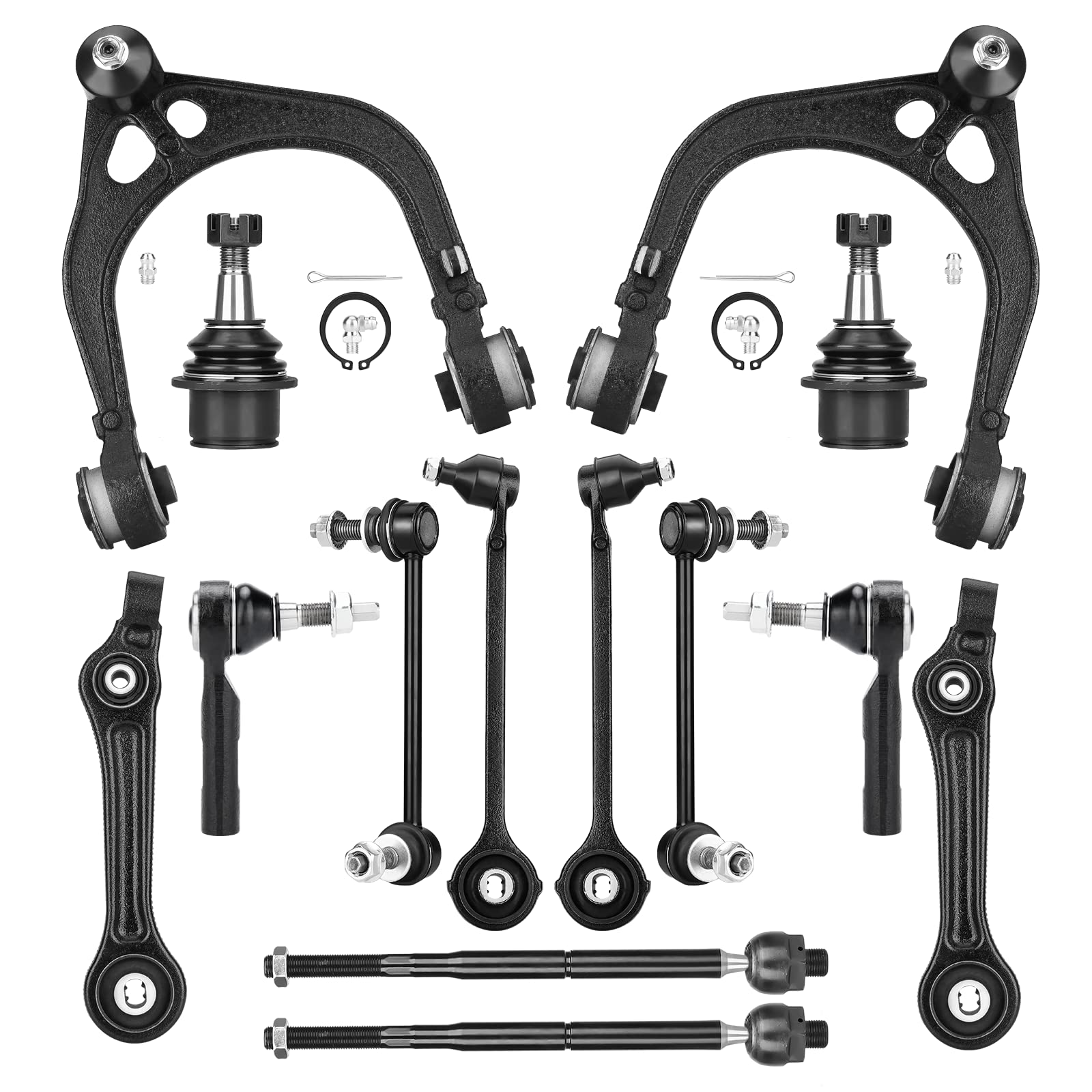 Front Upper And Lower Control Arms Suspension Kit Fit For 2011 2012 2013 2014 2015 2016 2017 Chrysler 300 Dodge Challenger Charger With Lower Ball Joints Tie Rod End - 14Pcs