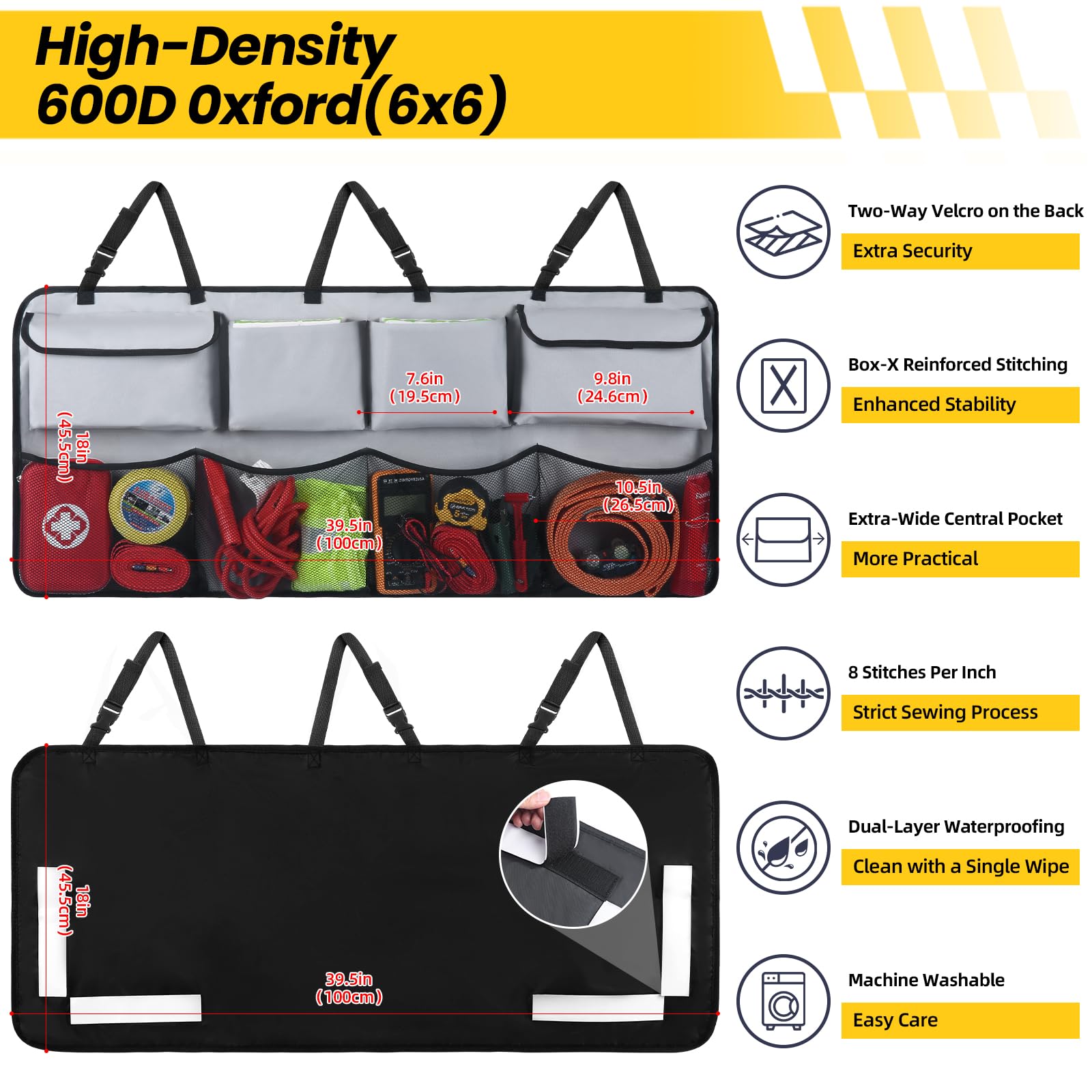 Car Trunk Organizer & Backseat Hanging Organizer With 8 Large Storage Bags - Super Capacity Storage Solution For Suvs, Trucks, V