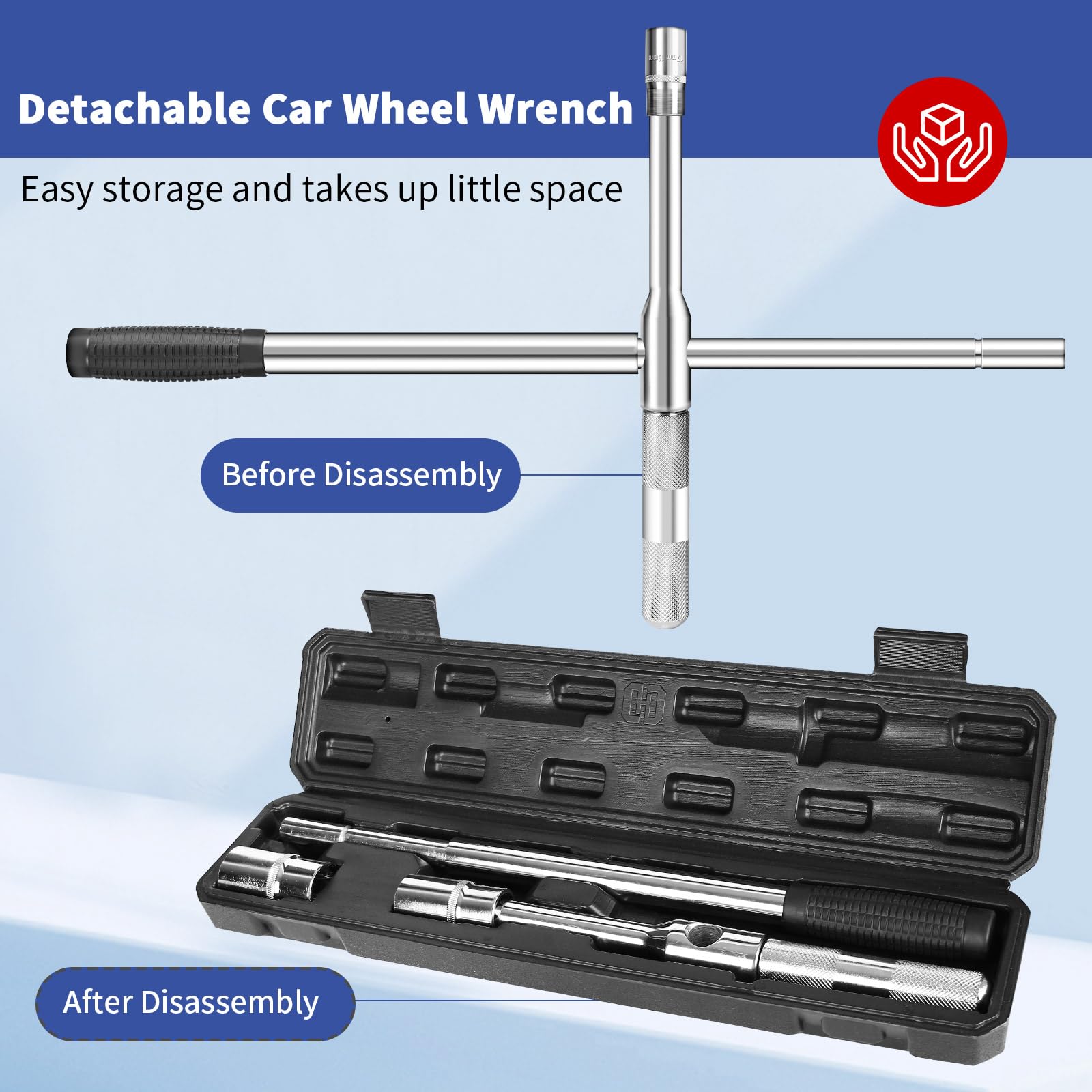 BCJCLTS Lug Wrench, 4 Way Tire Iron for Car,Tire Wrench With 1/2-Inch Drive and 2PCS Standard Sockets (17 mm/19 mm, 21 mm/23 mm)