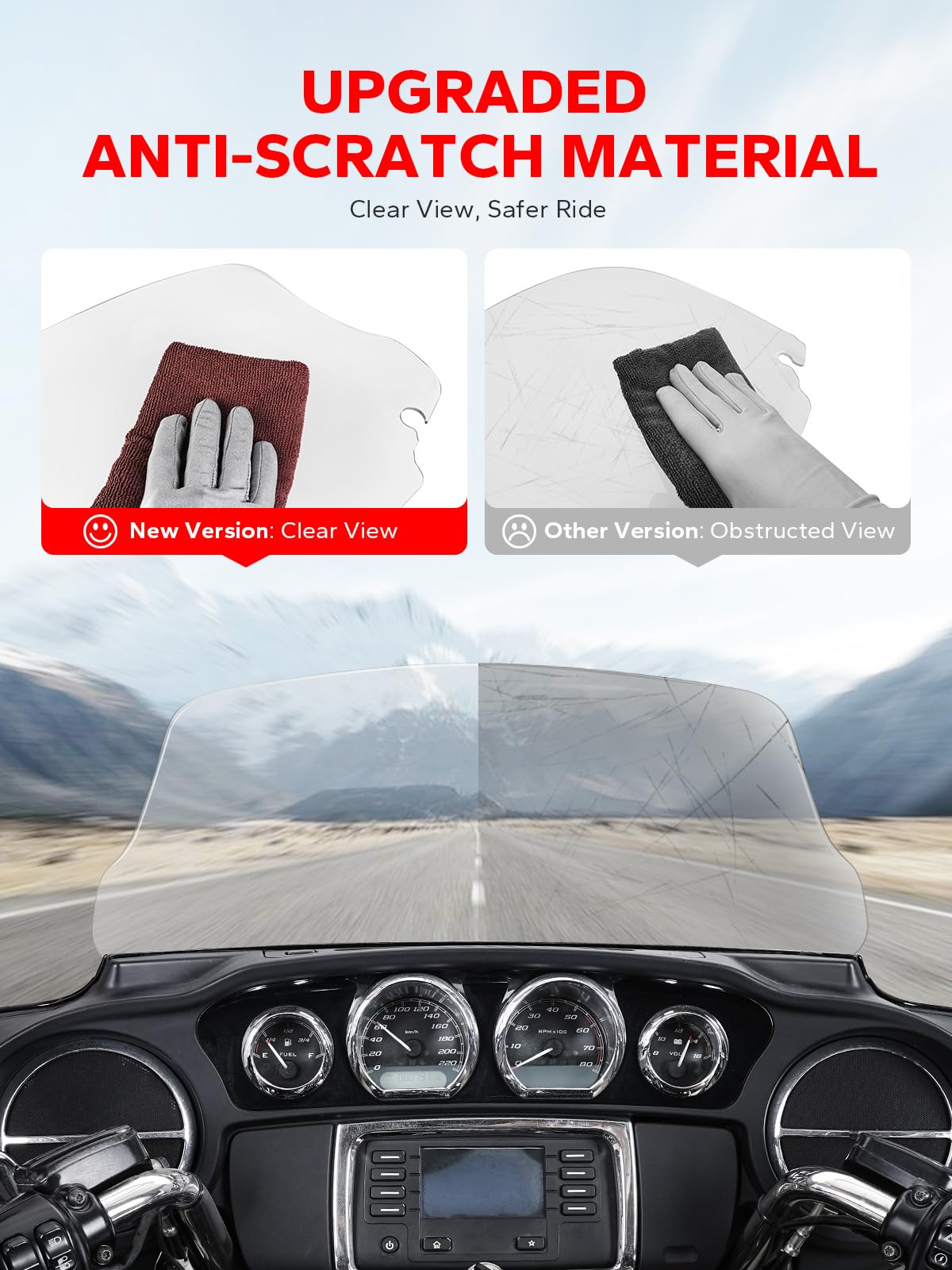 Amazicha 10'' Wave Windshield Windscreen Fit For 2014-2023 Harley Davidson Touring Street Glide, Electra Glide 2014-2022, Ultra