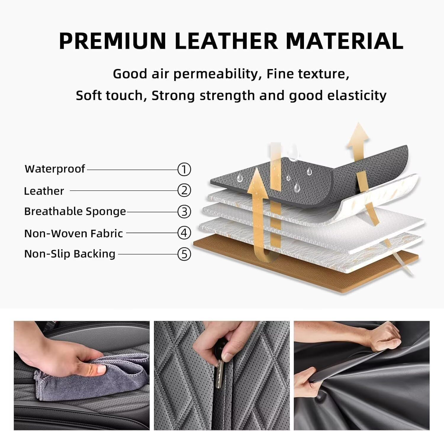 AOMSAZTO Ford Ranger Seat Covers: Full Set Custom Fit 2019 2020 2021 2022 2023 2024 2025 Ford Ranger Breathable Waterproof Leath