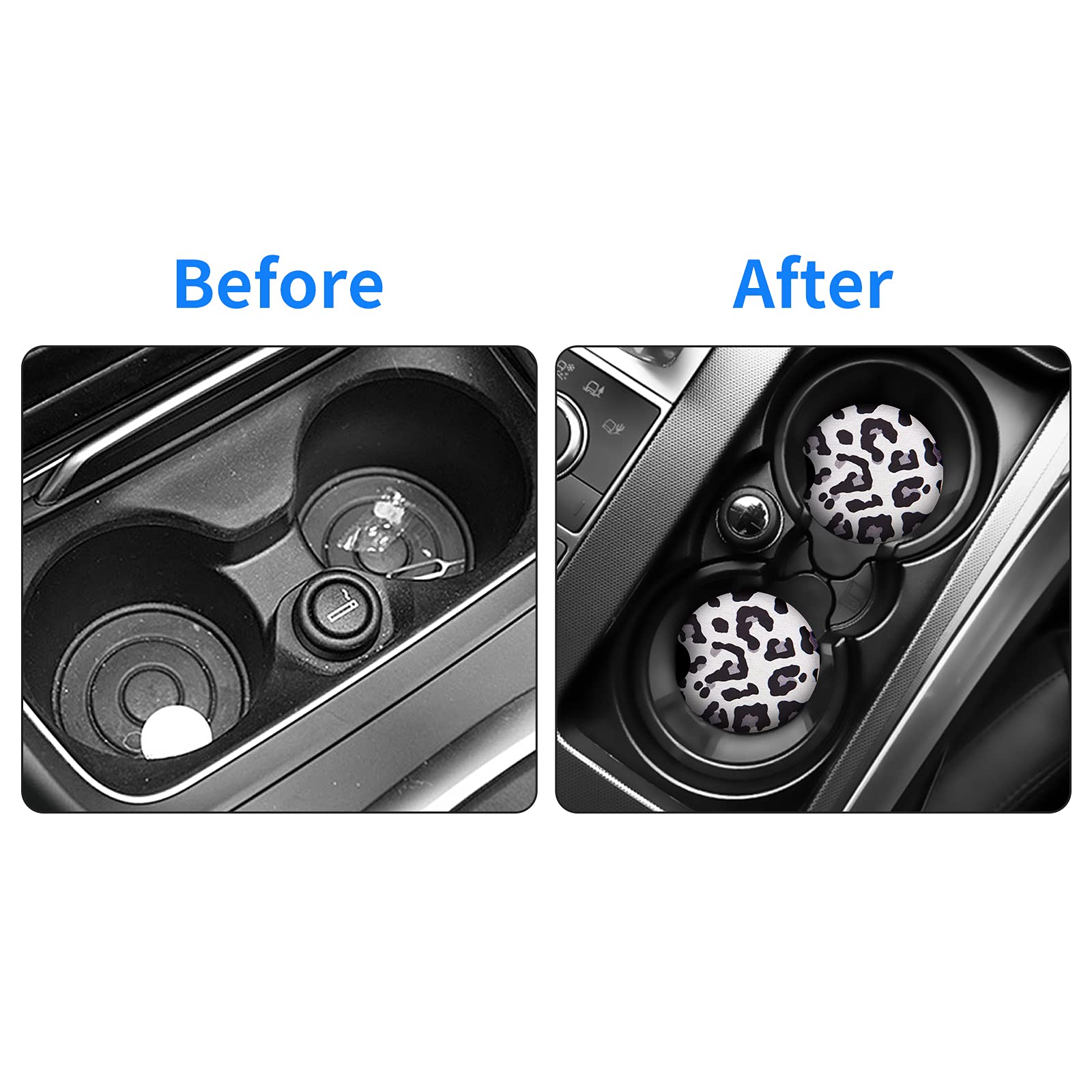 tifanso Car Cup Drink Holder Coaster, 2 Pack Car Coasters for Cup Holders, Cute Vehicle Accessories for Women and Girl (Snow Leo