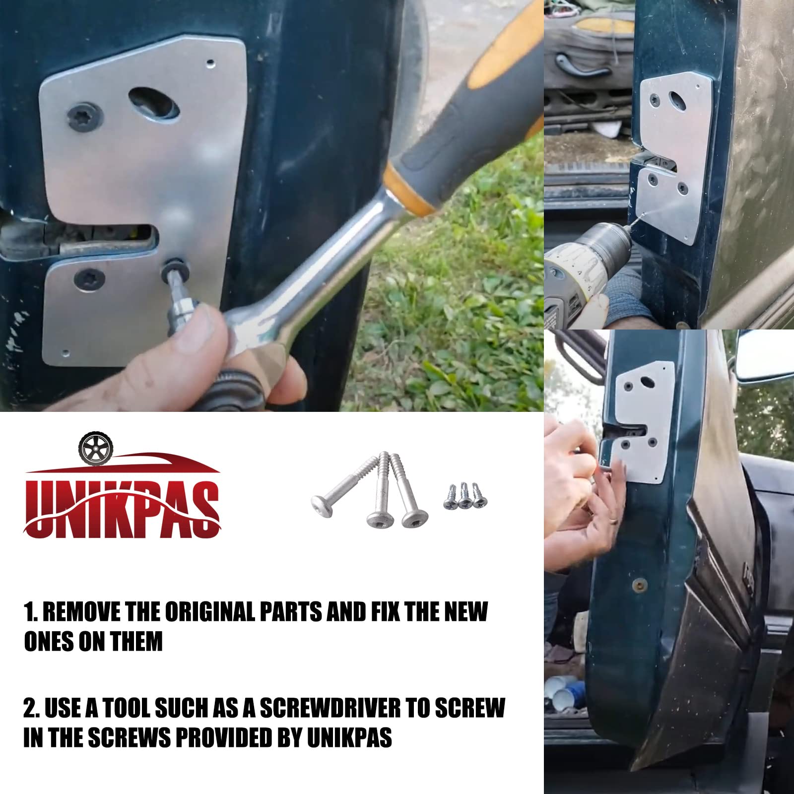 Unikpas Front Left Door Latch Repair & Reinforcement Plate Compatible for Ram 1500 2500 3500 1994-2002 Driver Side Replacement B