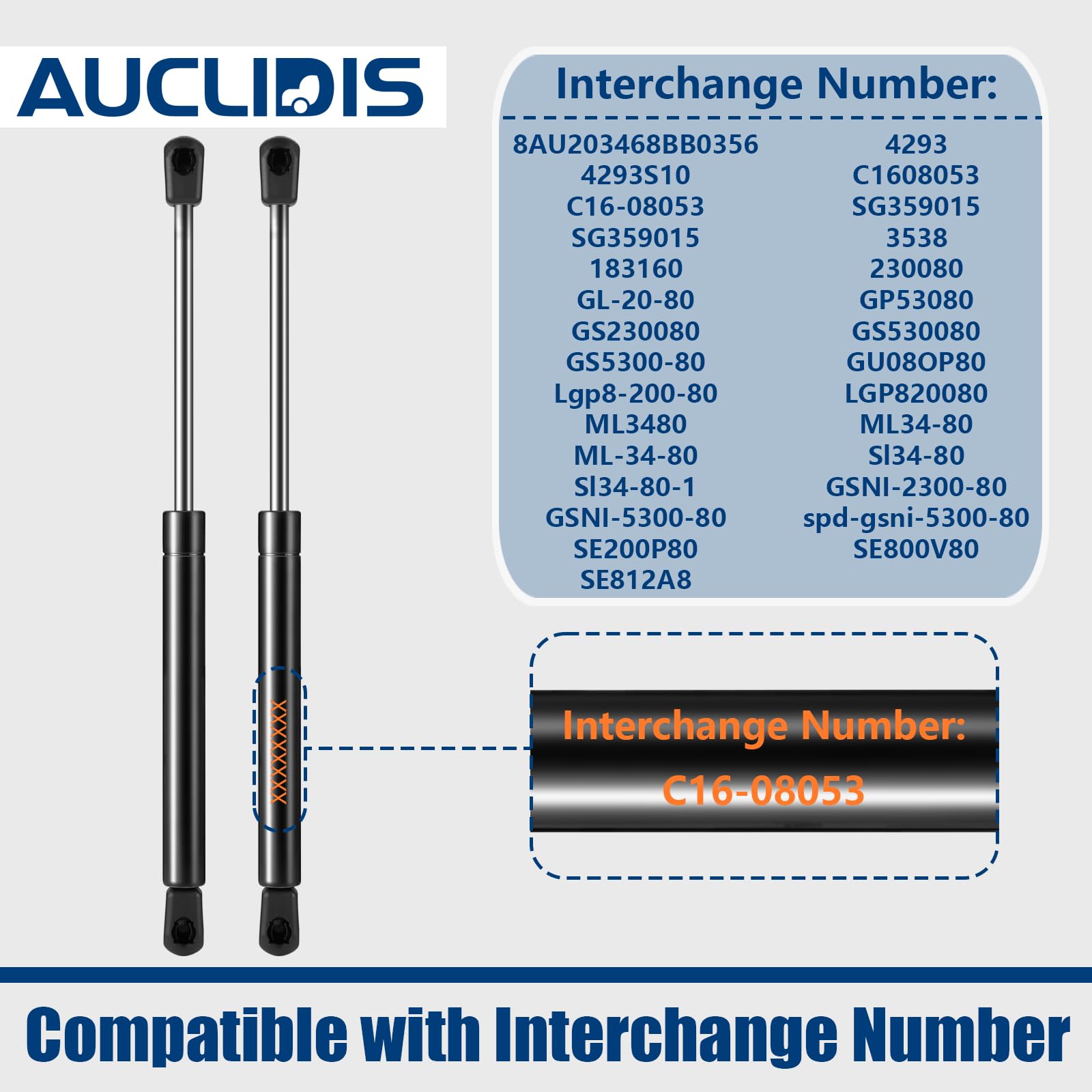 C16-08053 Lgp8-200-80 20 Inch 80Lb/356N Gas Strut Shock Spring Lift Support For Rv Bed, Underbed Storage, Rv Door, Truck Bed Ton