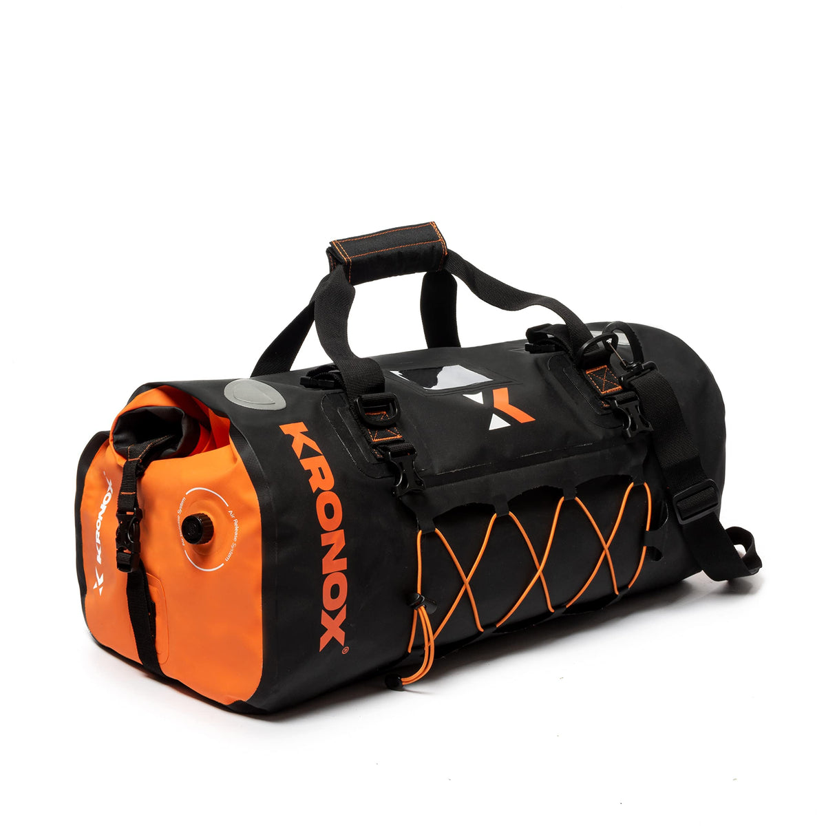 KRONOX Waterproof Duffle Bag for Motorcycle Back Seat - Black & Orange, Vinyl, Hook and Loop Closure, 40-60 Liters Capacity, Ult