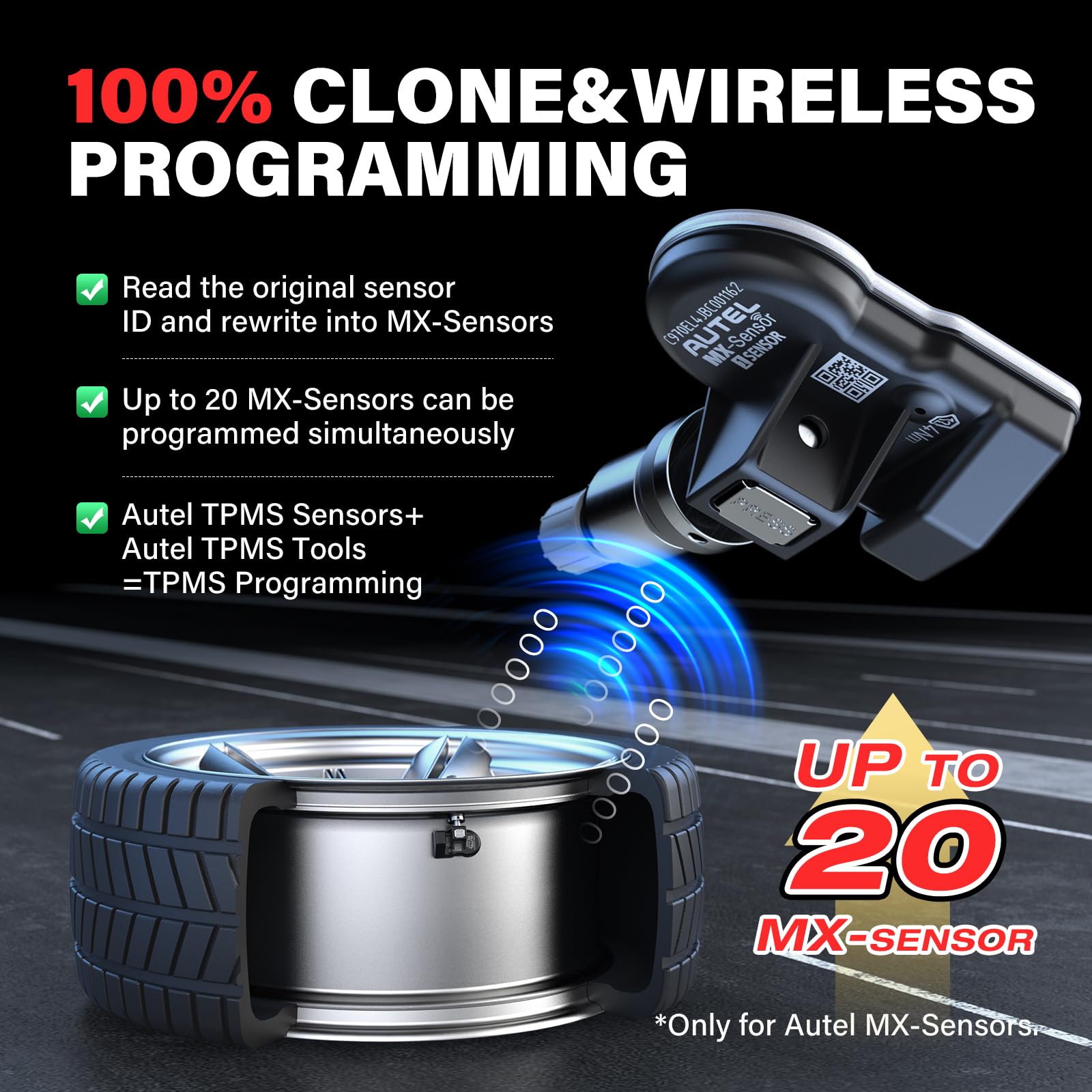 Autel Tpms Sensor Set Of 4, Mx-Sensor 2In 1 Dual Frequency 315Mhz + 433Mhz Press-In Oe-Level Universal Tpms Sensors Programmable