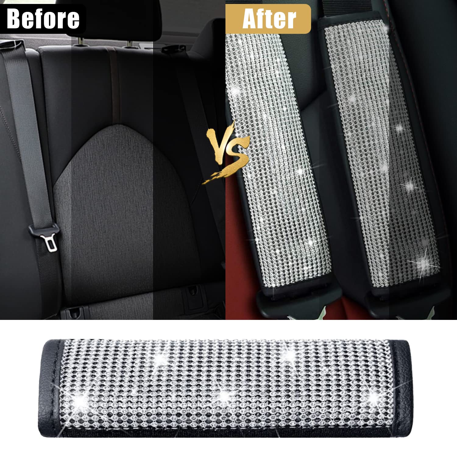 JDDRY 2-Pack Bling Seat Belt Covers,Bling Seat Belt Covers for Womens,Car Seat Belt Strap Cover Shoulder Pad,Universal Car Inter