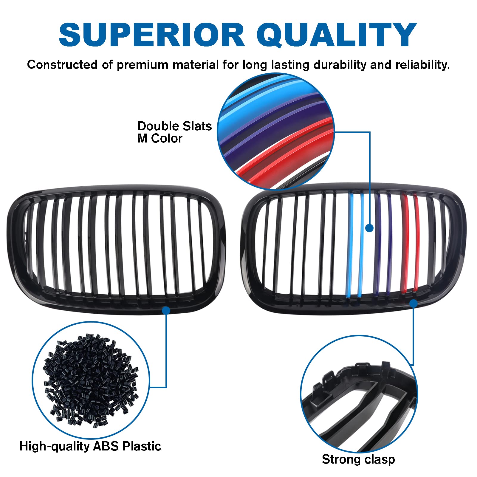 BILLDIO Grill Gloss Black M Color Compatible with 2007-2014 BMW X5 E70 X6 E71 Front Kidney Grille ABS with Double Slats