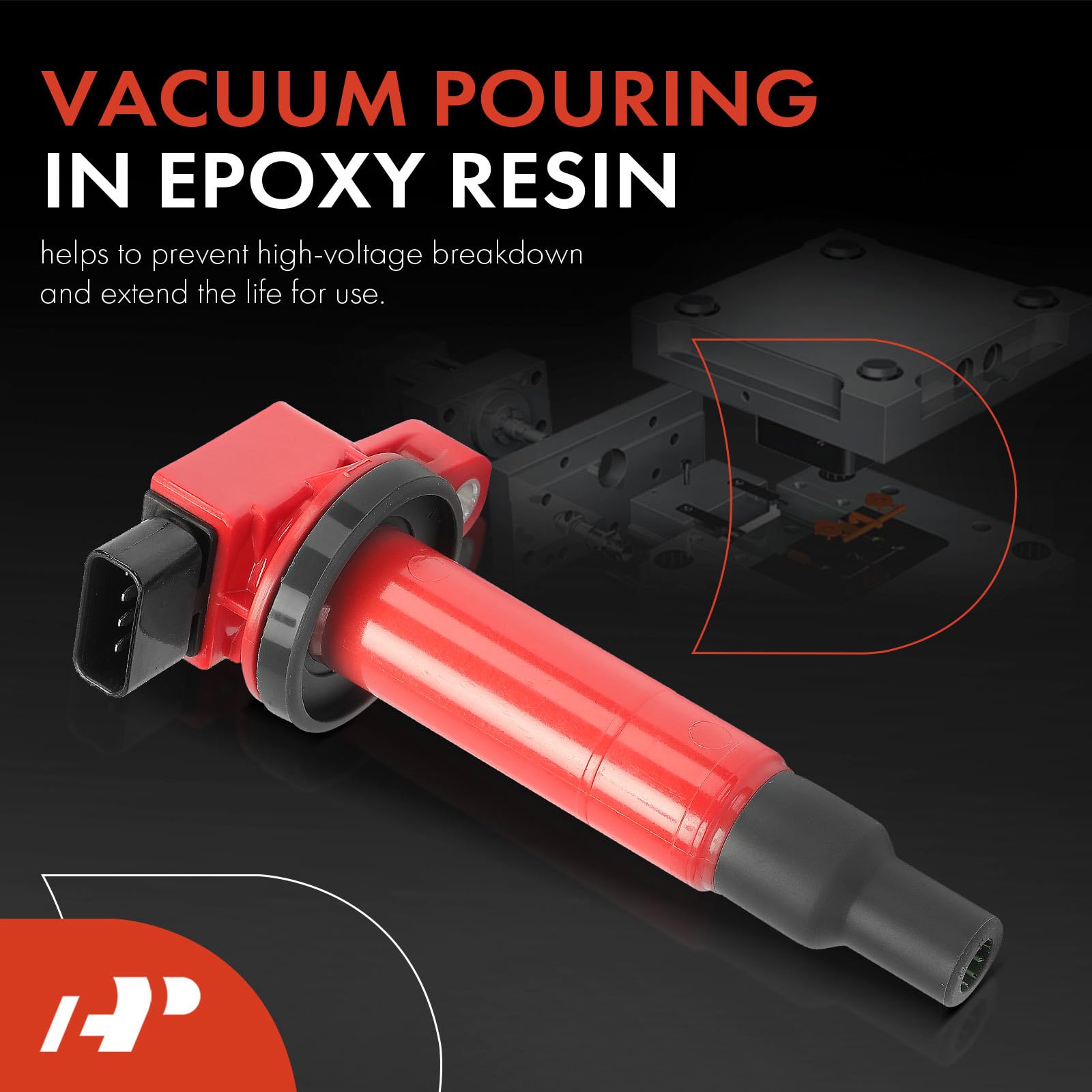 A-Premium (Red) Engine Ignition Coil Pack Compatible With Toyota Prius 2001-2009, Prius C 2012-2019, Yaris 2006-2018, Echo 2000-