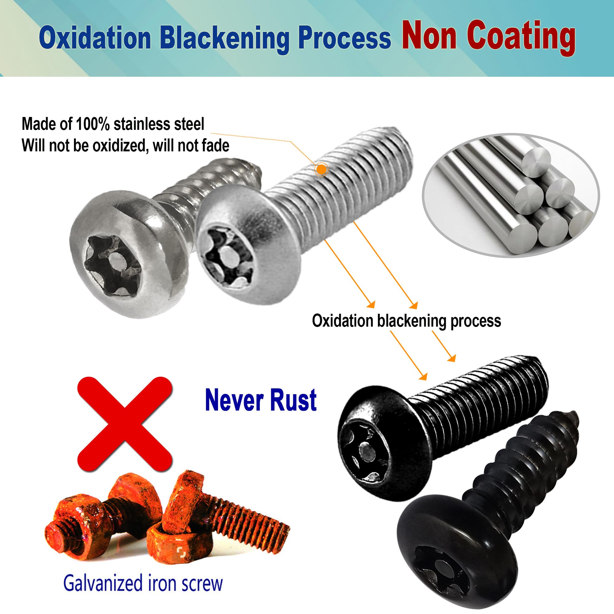 Bggtmo Black License Plate Screws- Stainless Steel Car Tag Plate Mounting Hardware, Anti-Theft Security Screws Bolts Fit Front B