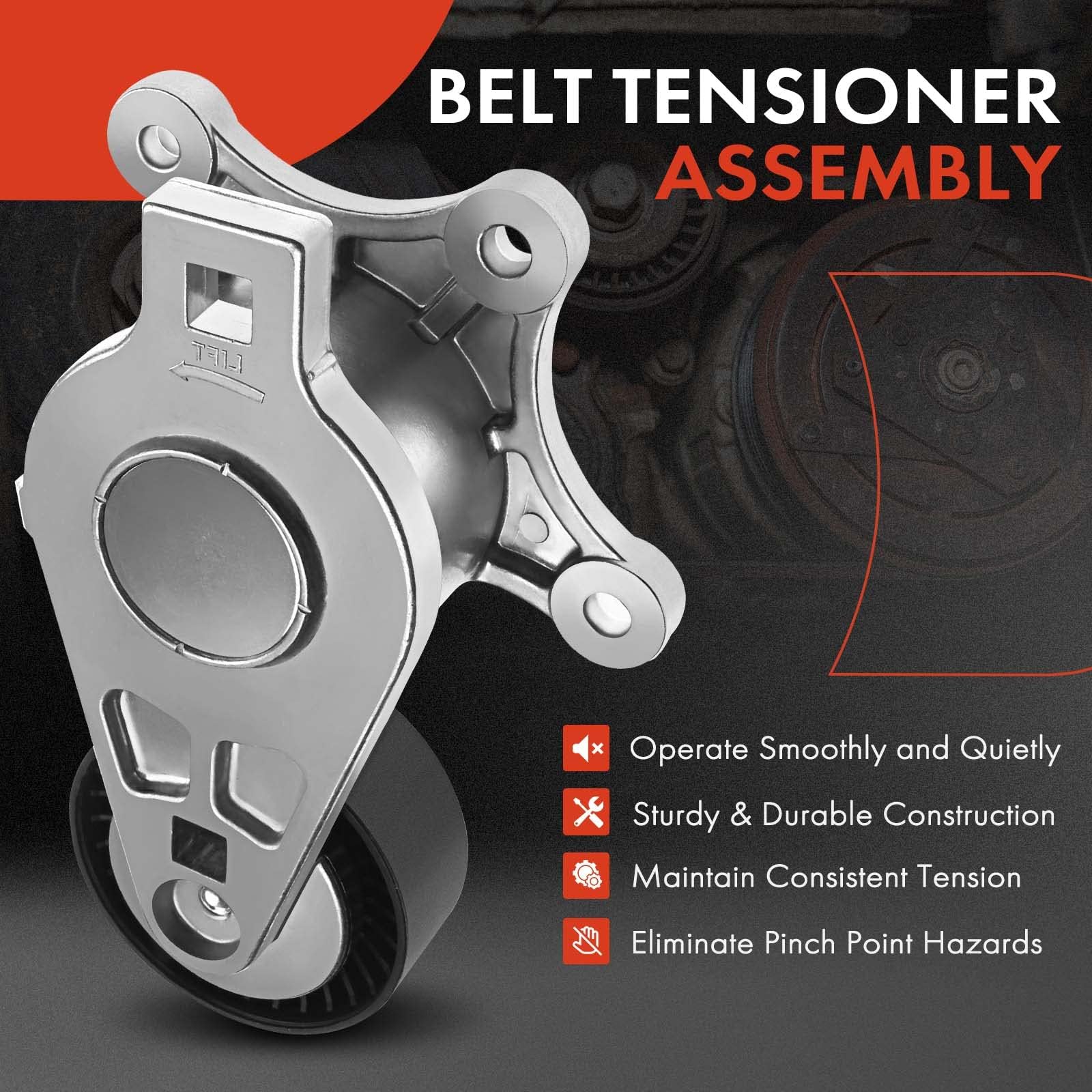 A-Premium Belt Tensioner Assembly with Pulley for Ford, Lincoln, Mazda, Mercury - Replaces BT4E6B209CC, 7T4E6B209EC