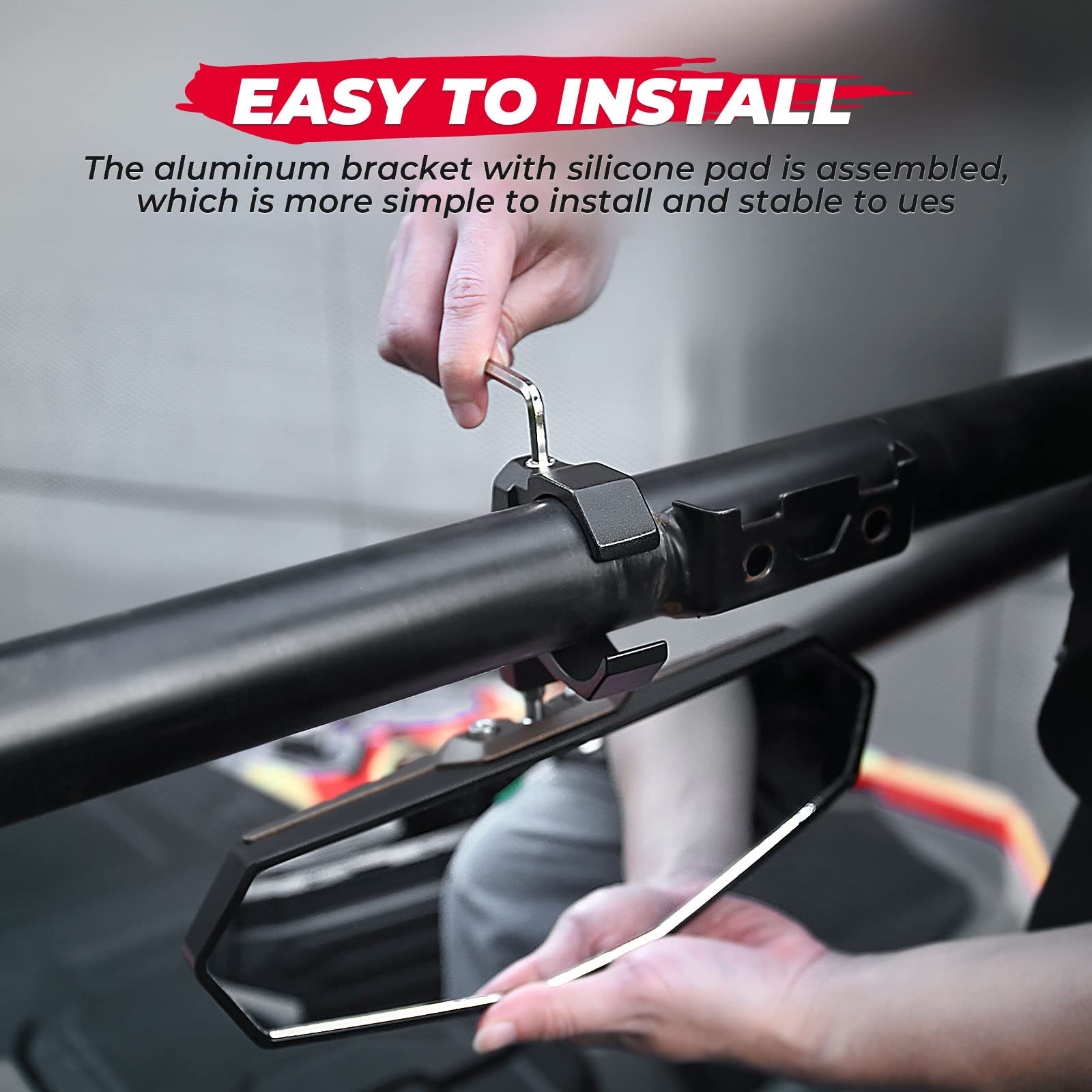 KEMIMOTO UTV Rear View Mirror, SXS Center Mirror Fits for 1.6''-2'' Roll Bar Cages Compatible with Polaris RZR, Can-Am X3, Can-A