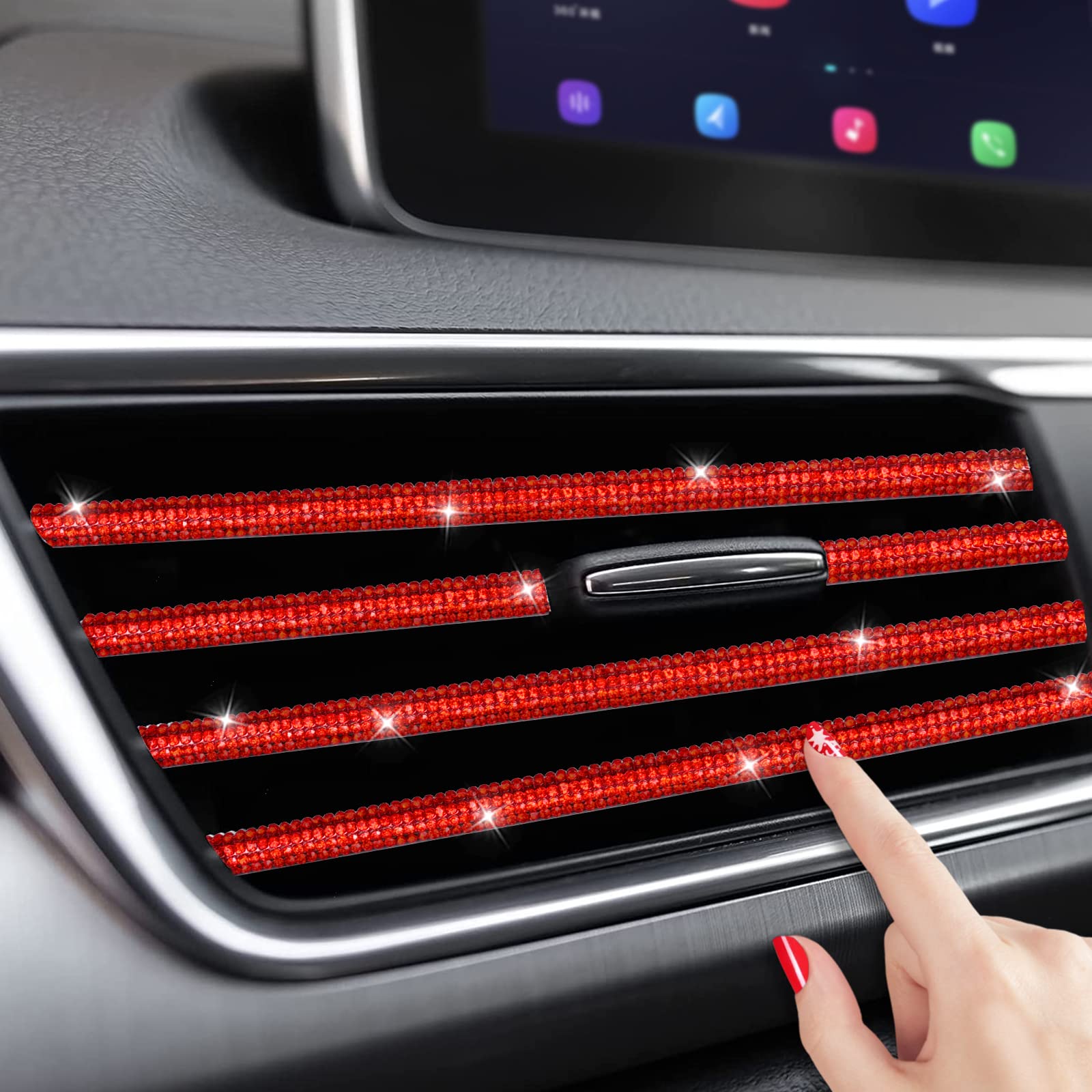 Insauto Bling Car Accessories For Women, Bling Car Vent Outlet Trim,10Pcs Diamond Car Air Conditioner Decoration Strips(Red)
