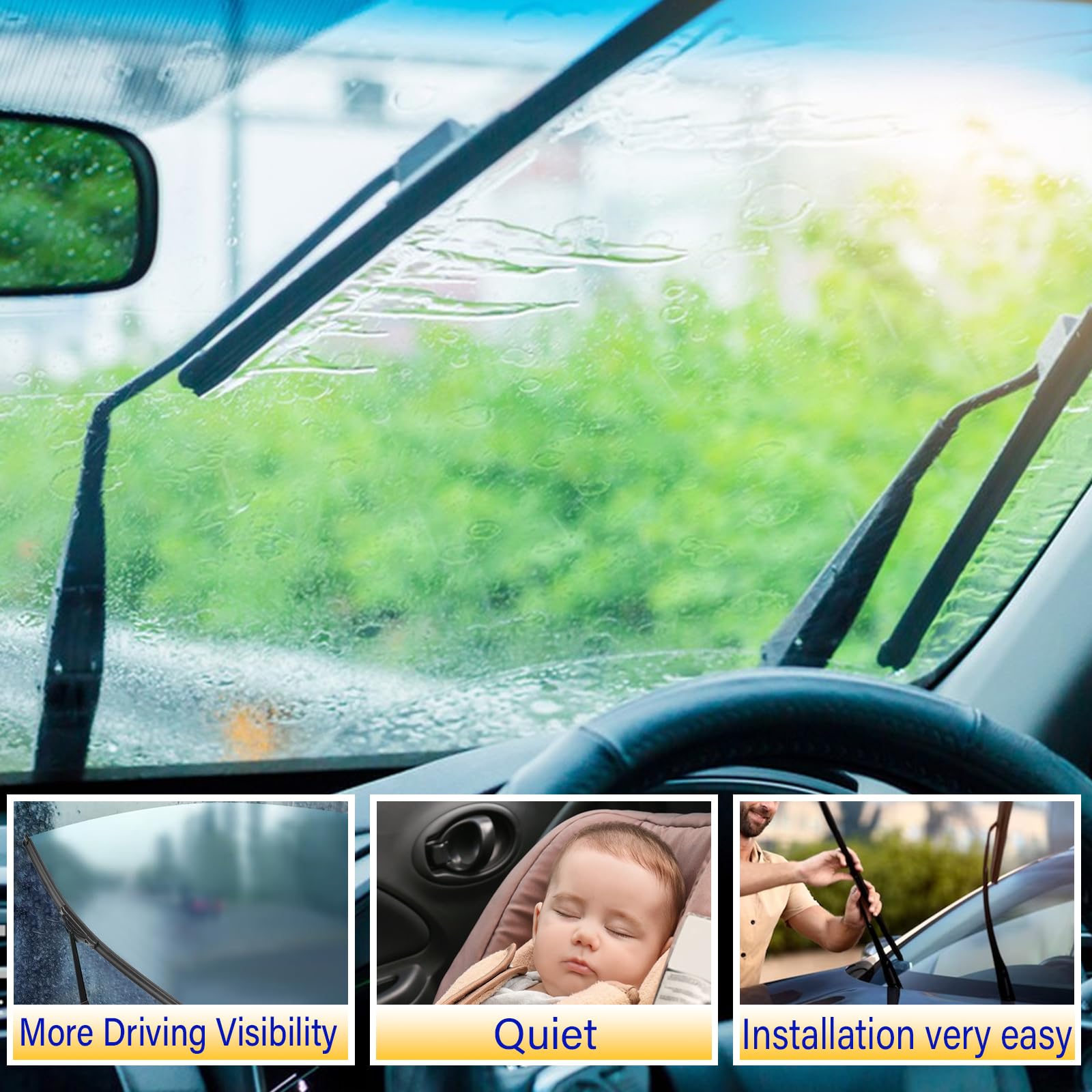 3 Wipers Replacement For 2003-2008 Honda Pilot, Windshield Wiper Blades Original Equipment Replacement - 24/21/14 (Set Of 3) U/J Hook