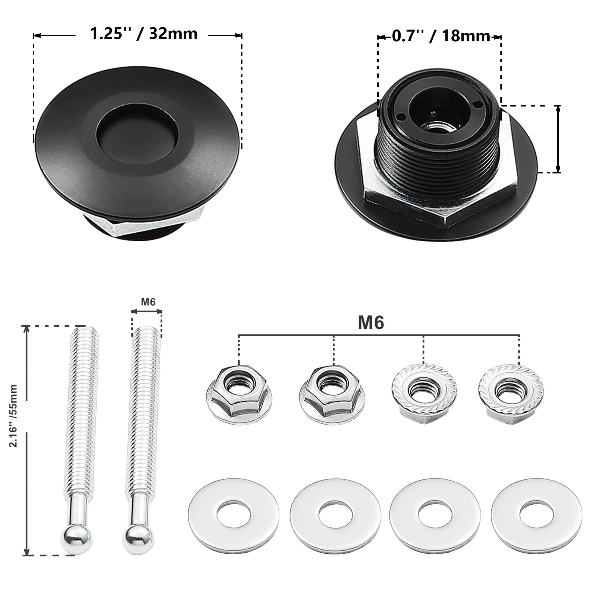 Stetion Quick Release Latch License Plate Lock Clip 4Pcs 1.25 Diameter Aluminum Alloy Car Hood Pins Lock Clip Kit For Bumper Hood License Plate (4 Pack - Black)