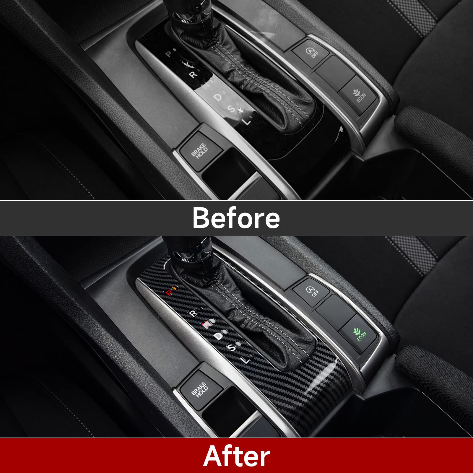 BRMYL Car Gear Shift Panel Cover Decals for Honda Civic 2016 2017 2018 2019 2020 2021 10th Gen Accessories ABS Carbon Fiber Stic