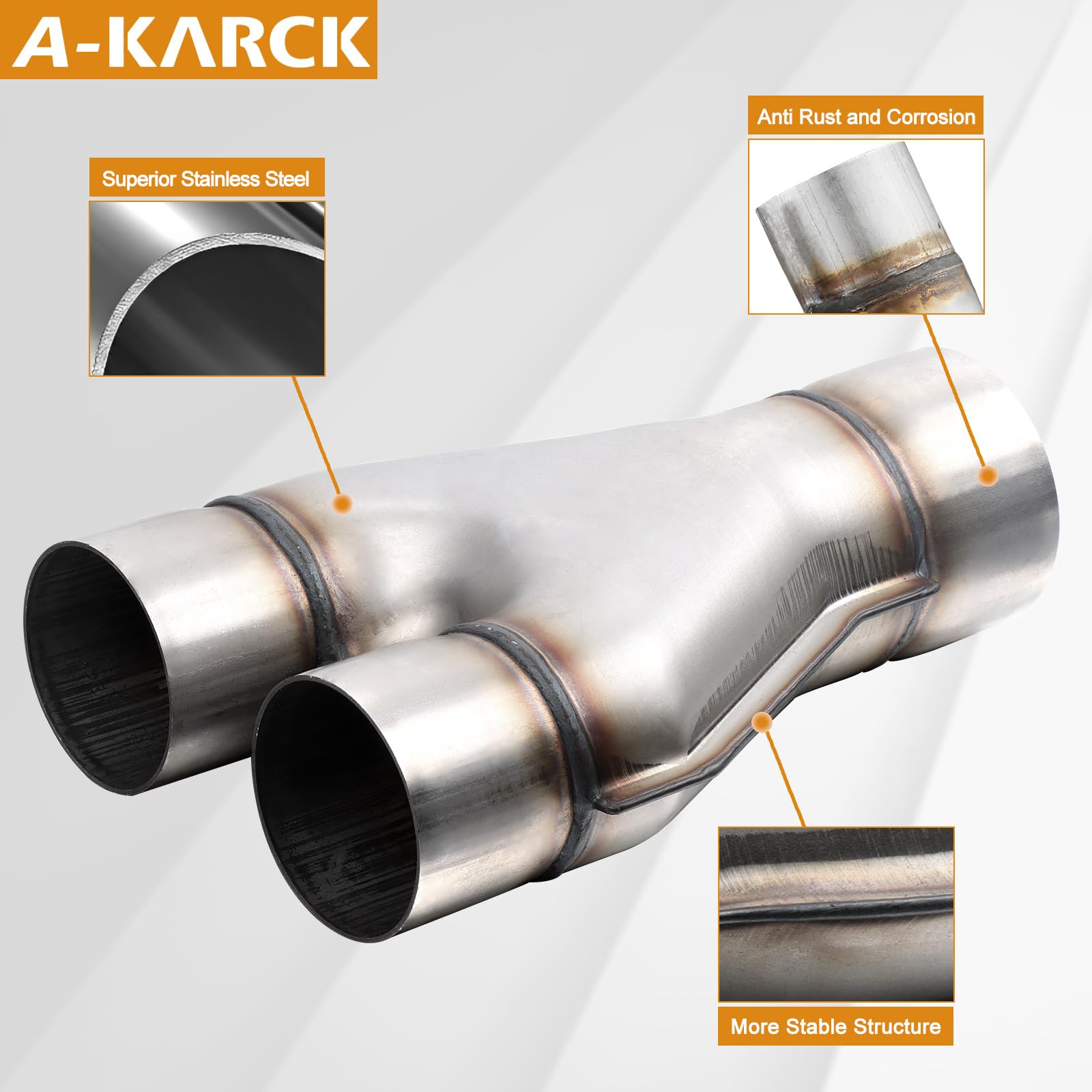 A-Karck Exhaust Y Pipe 3'' Inlet, Stainless Steel 2.5'' Outlet 10'' Long Y Pipe Withstands High Temperatures