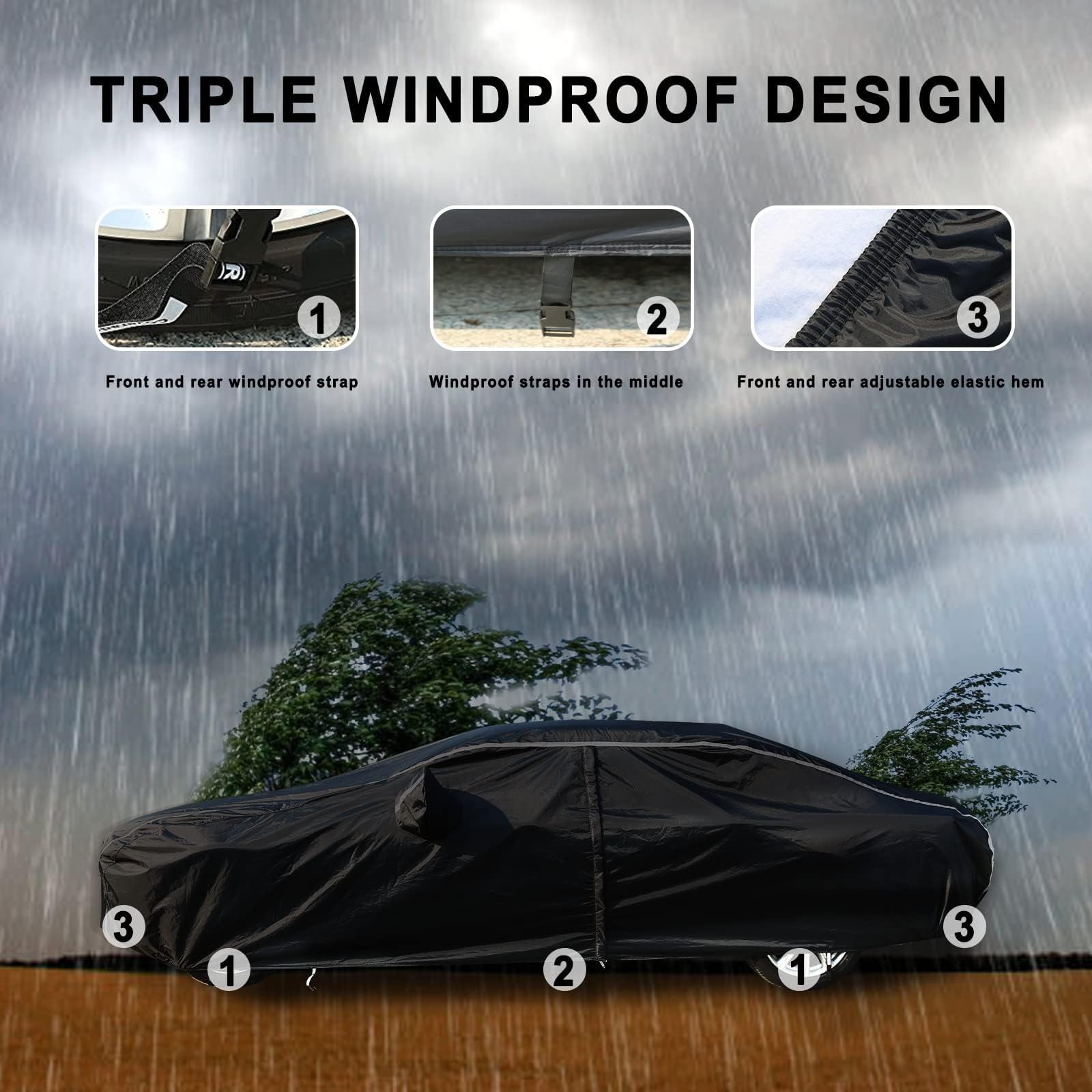Tecoom Car Cover Waterproof All Weather, Outdoor Indoor Car Covers With Zipper Door, Cotton Backing Full Exterior Covers, Snowpr