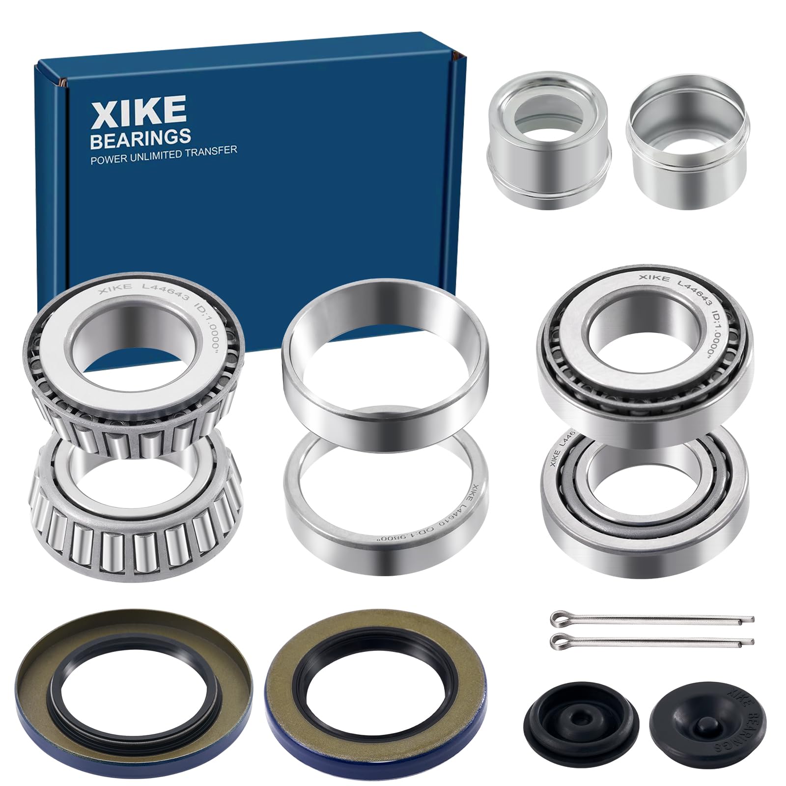 XiKe 2 Set Fits 2000 Lbs 1.000 inch Axles Trailer Wheel Hub Kit, L44643 L44610 Bearings, 12192TB/34823 Seal, OD 1.98 Dust Co