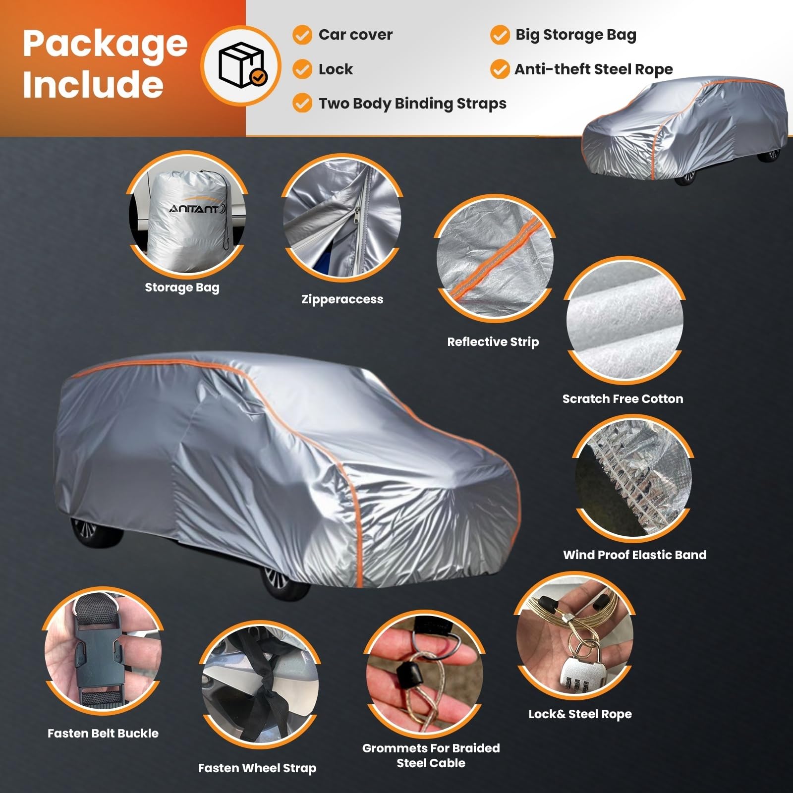 Anitant Durable Bright Silver Four Seasons Mini Van Cover Waterproof All Weather Large Car Cover For Van Full Size Fit Vans Unde