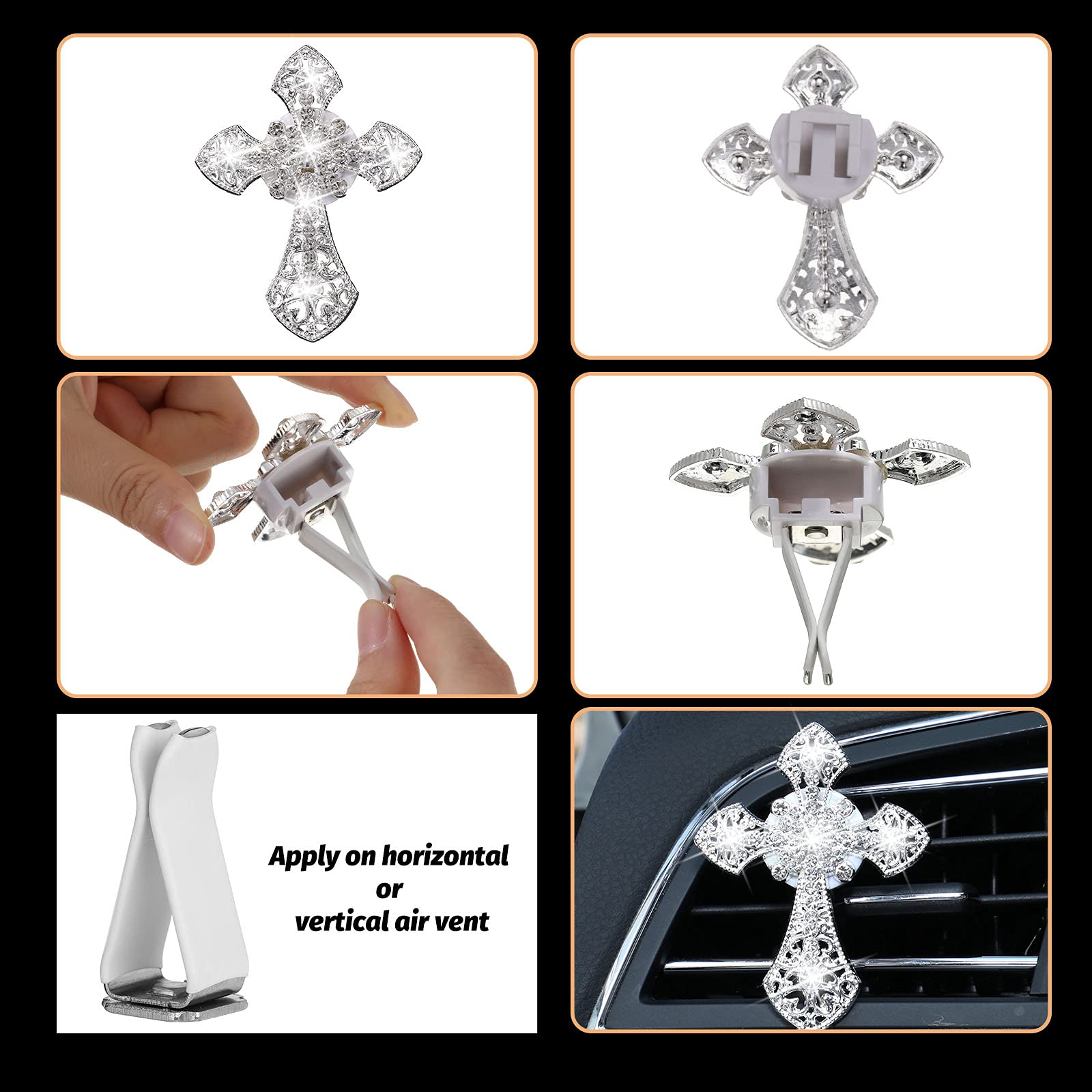 Frienda Bling Car Air Vent Clip Crystal Cross Rhinestone Vehicle Air Conditioner Outlet Vent Charm Car Bling Accessories For Wom
