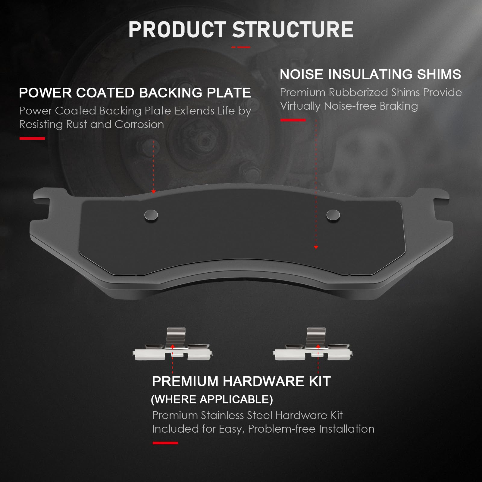 Cciyu D966 Front Ceramic Brake Pads Kits 4Pcs Fit For 2003-2006 For Dodge For Durango,2002-2005 For Dodge For Ram 1500