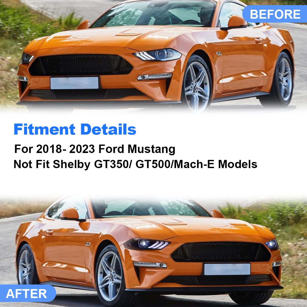 Roxx Headlights Compatible With 2018 2019 2020 2021 2022 2023 Ford Mustang, Projector Front Lamp Assembly W/Drl High Low Beam Reflector Passenger Driver Pair