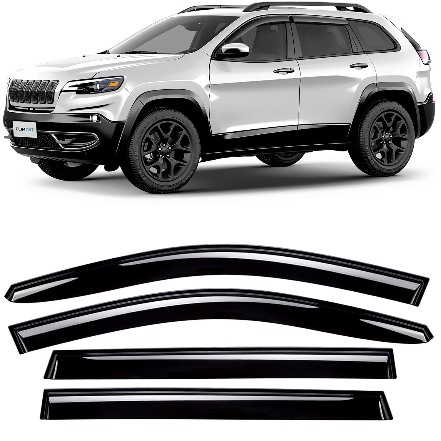 Clim Art Incredibly Durable Rain Guards For Jeep Cherokee 2014-2023, Original Tape-On Window Deflectors, Vent Deflector, Window