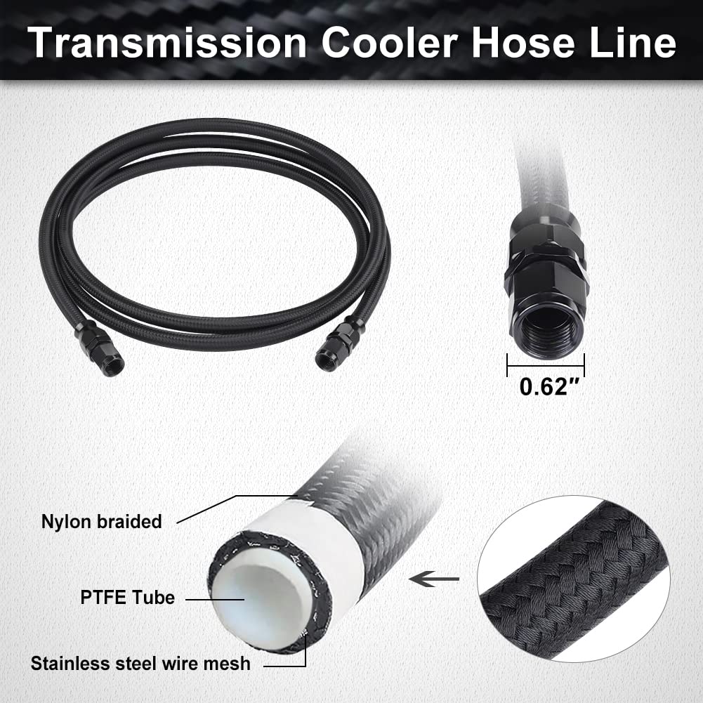 Waterwich 6An Transmission Cooling Line Kit Compatible With 4L60 3L80 700R4 Th350 Th400 Cbc350, 7Ft Ptfe Nylon Braided Stainless