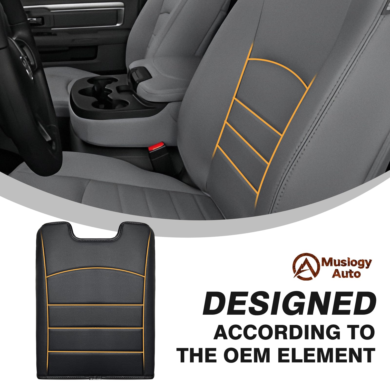 Muslogy Center Console Armrest Cover Compatible With Dodge Ram 1500 2013-2018 & 2013-2025 Ram 2500/3500 Comfort Armrest Pad Arm