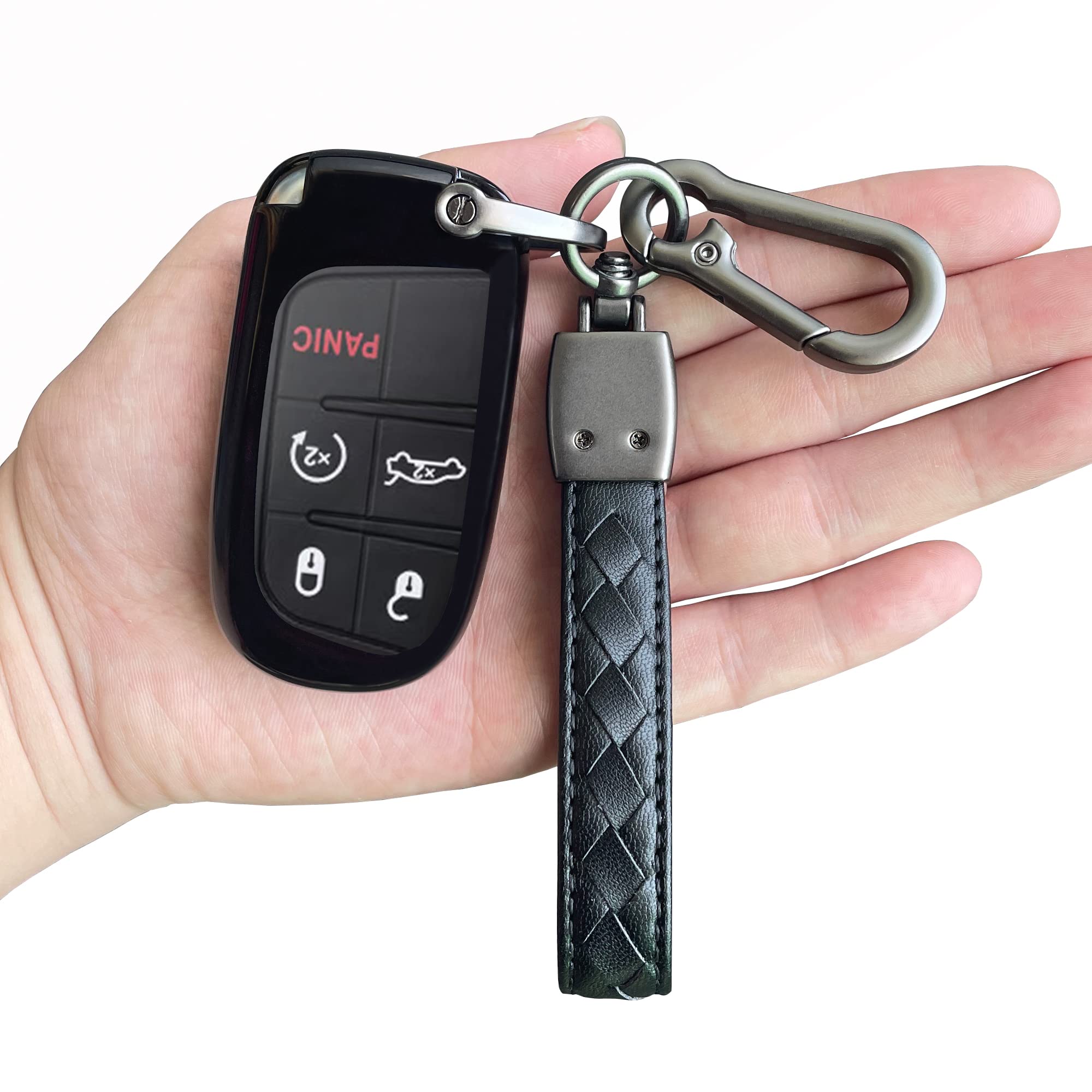 Tandrive Key Fob Cover Compatible With 2025 2024-2015 Jeep Compass Dodge Durango Cherokee Grand Cherokee Renegade Challenger Charger Ram Chrysler 300(3 4 5-Button, Black)