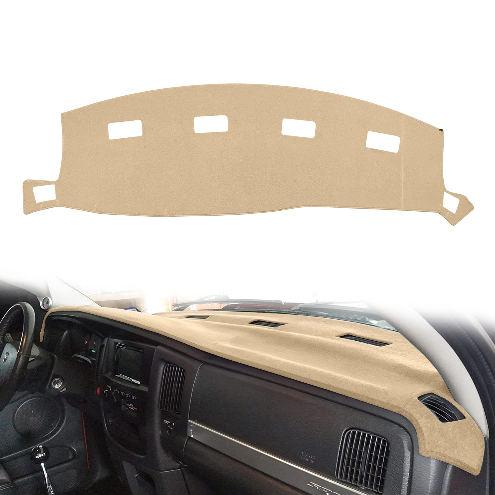 Hanlanka Dashboard Cover Dash Cover Mat Compatible With Dodge Ram 1500 2002-2005,2500/3500 2003-2005(Beige)